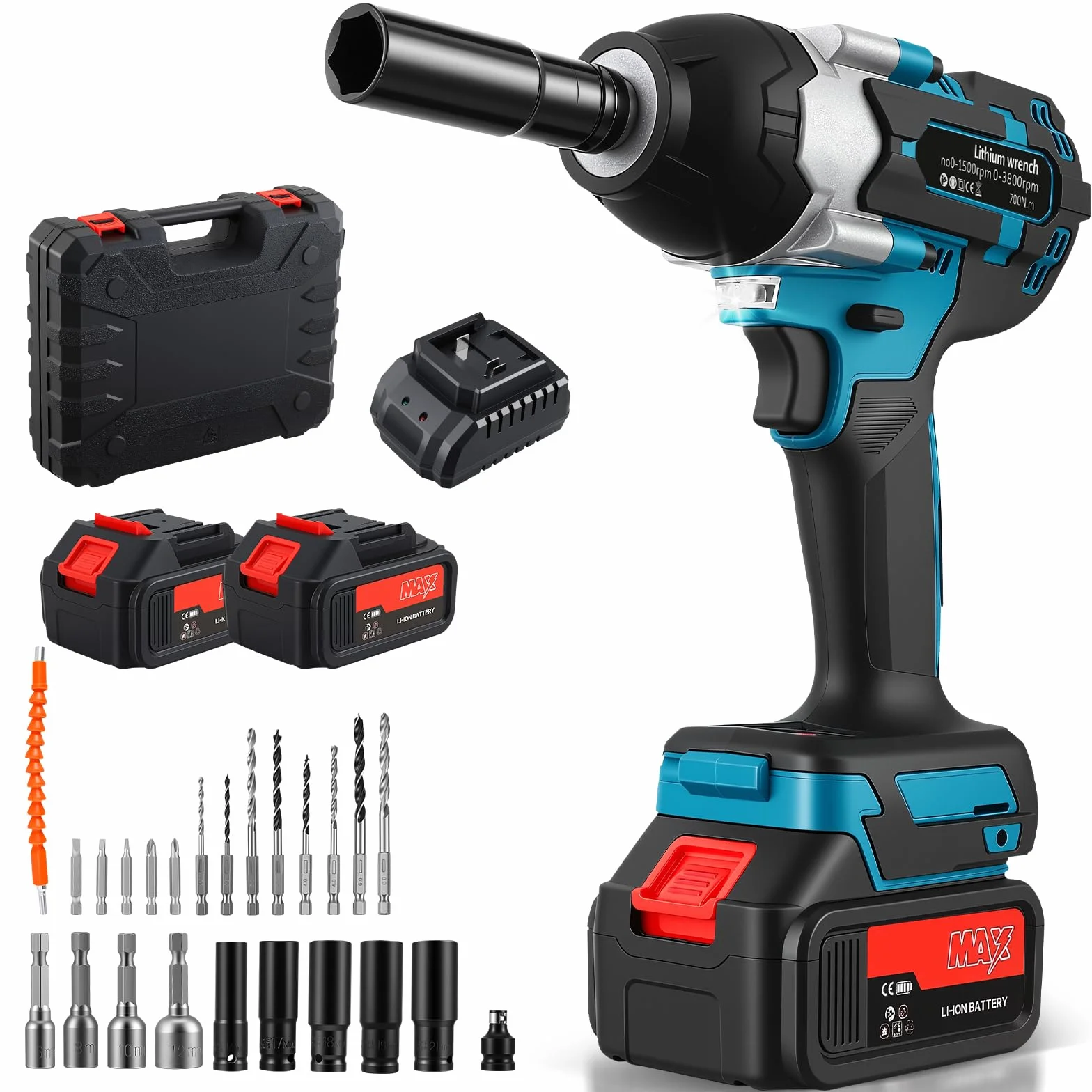 Avvitatore a impulsi 700N 2 batterie 3 velocità variabili LED