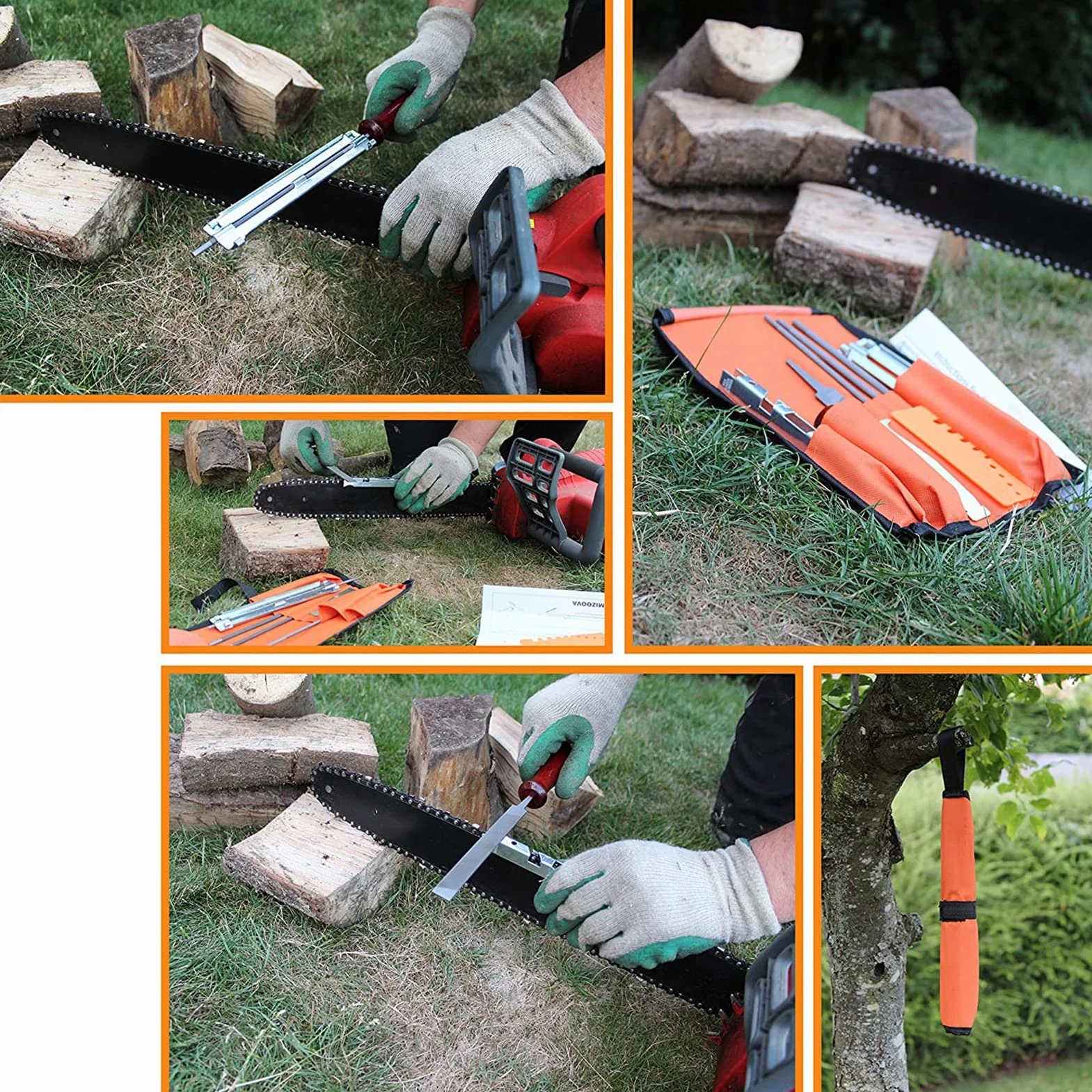 Kit di Lime per Affilare le Motoseghe, 10x Lima Universale per Catene, Strumenti Abrasivi, Con Lima Rotonda 5/32“ 3/16” 7/32” + Piatta + Impugnatura + Calibro di Controllo, per Tutte Le Motoseghe