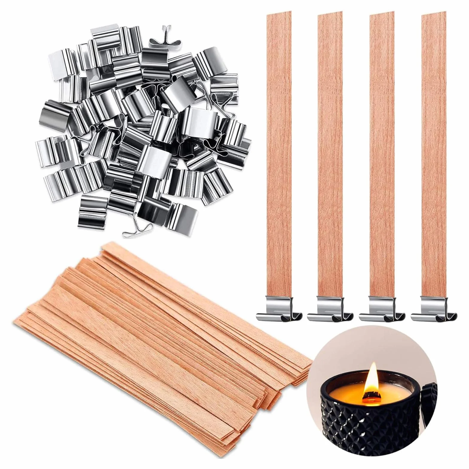 Stoppini di Legno Crepitanti per Candele, Stoppini per Candele con Base, Ideali per Candele Profumate e Produzione di Candele Senza Fumo 13x130mm (30 Pezzi)