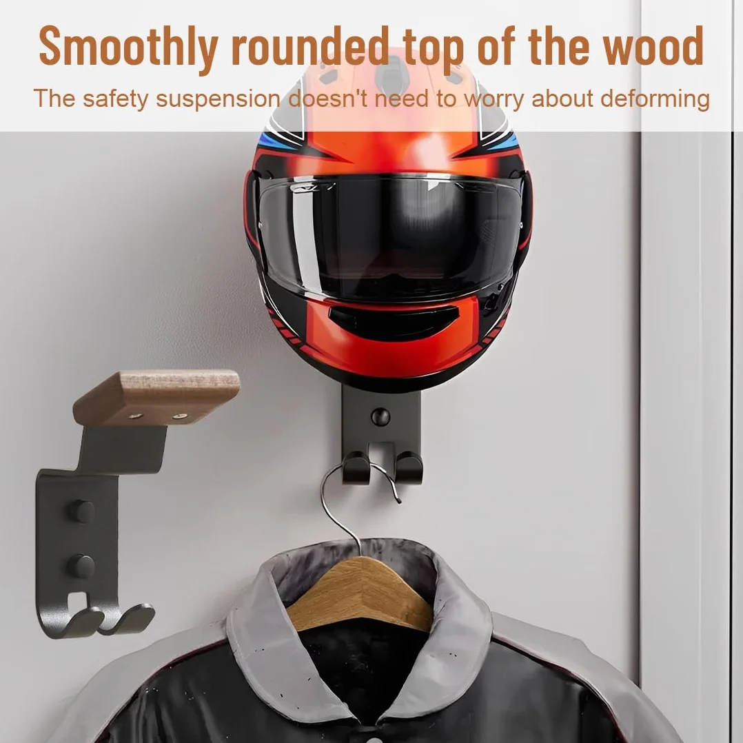 Porta Casco Moto da Parete di Faggio, Appendi Casco Multifunzione, Supporto Caschi Moto con Ganci