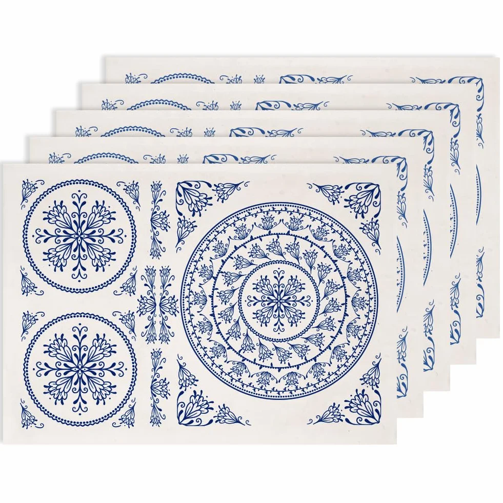 SUPERDANT 5 pz. Adesivi per Trasferimento di Fiori Sotto Smalto con Motivo Floreale per Ceramica Decalcomanie In Ceramica Carta per Sotto Smalto Blu 52x37cm