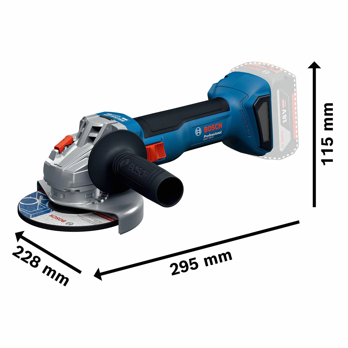 Bosch Professional 18V System Smerigliatrice angolare a batteria GWS 18V-8 (diametro disco 125 mm, senza batteria/caricabatteria)