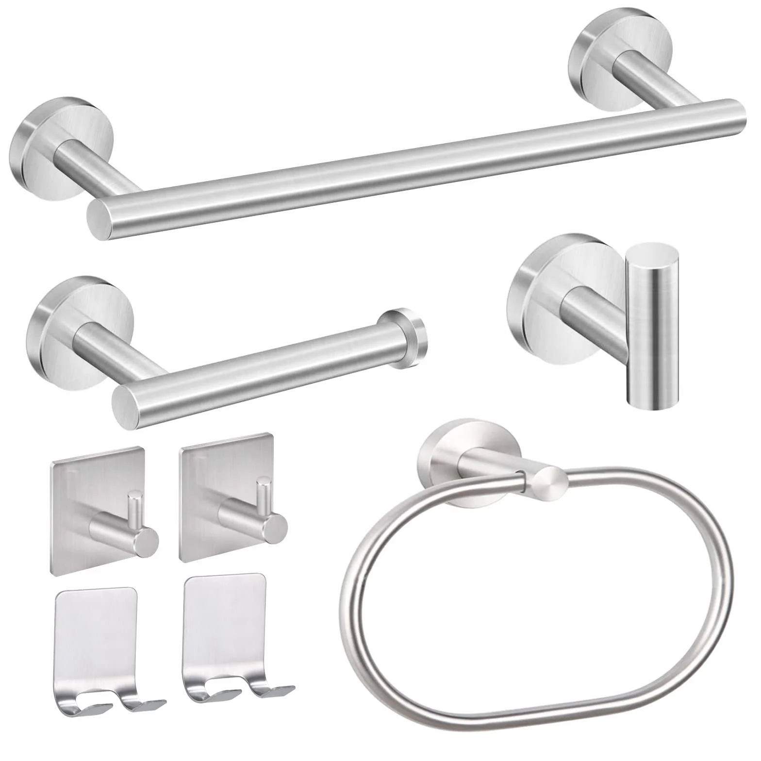 Set Accessori Bagno Acciaio Inossidabile 8 Pezzi Portasciugamani Porta Carta Igienica Argent