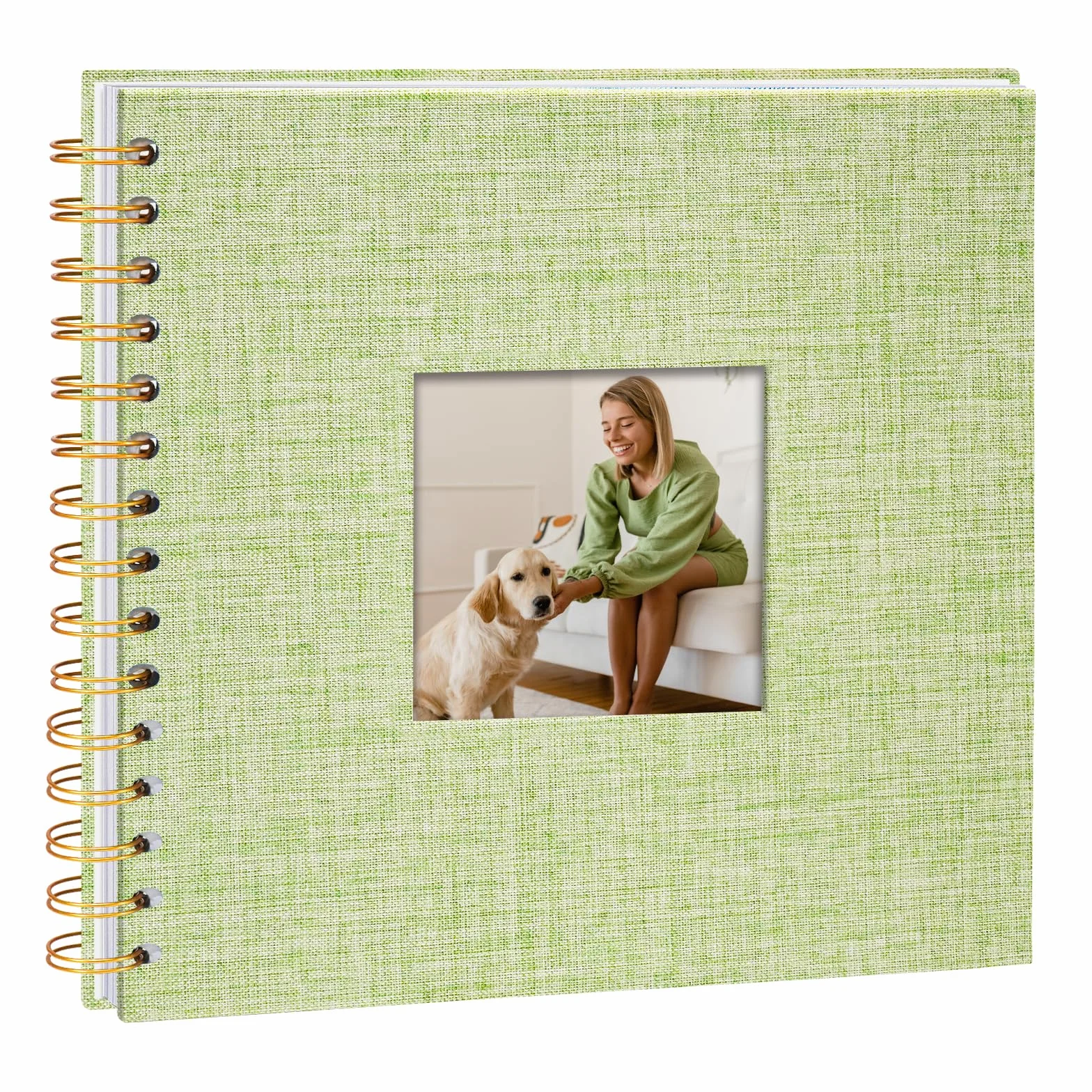 Vienrose Album Fotografico in Lino, 20,5 x 20,5 cm Libro dei Ricordi con 40 Pagine Bianche Fai Da Te per Viaggi Famiglia Matrimonio Natale, Verde erba