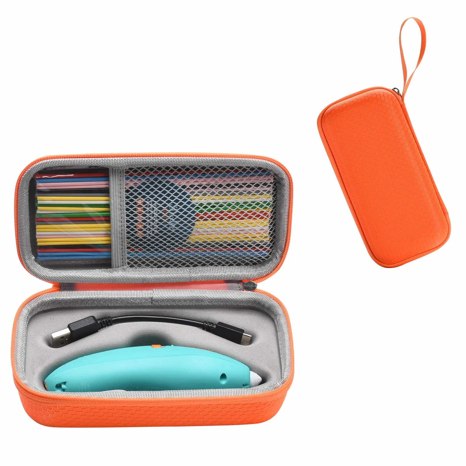 Custodia rigida compatibile con 3Doodler Start&Essentials, set di penne 3D, custodia adatta per bambini per trasportare penne con stampa 3D e ricariche in plastica 3(arancione)