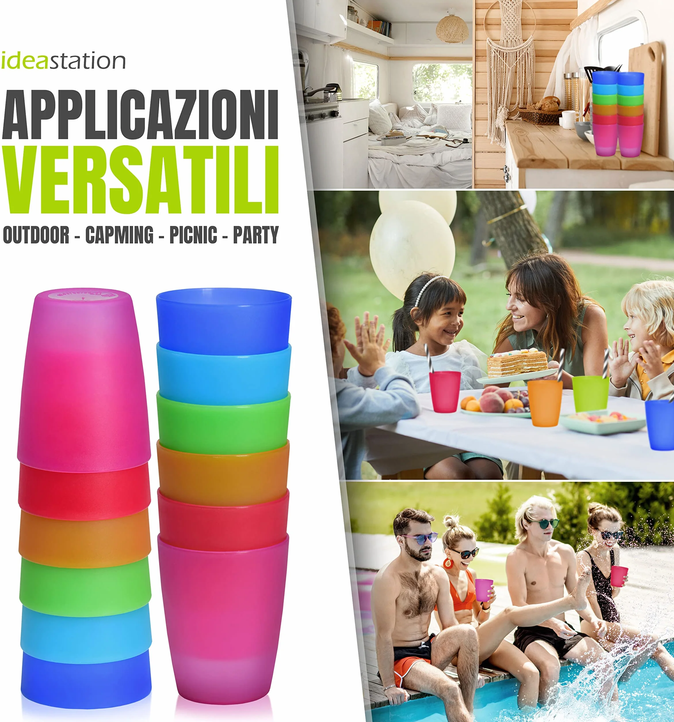 Neo Bicchieri Plastica rigida lavabili 12 x 250 ml Set Bicchieri Acqua riutilizzabile