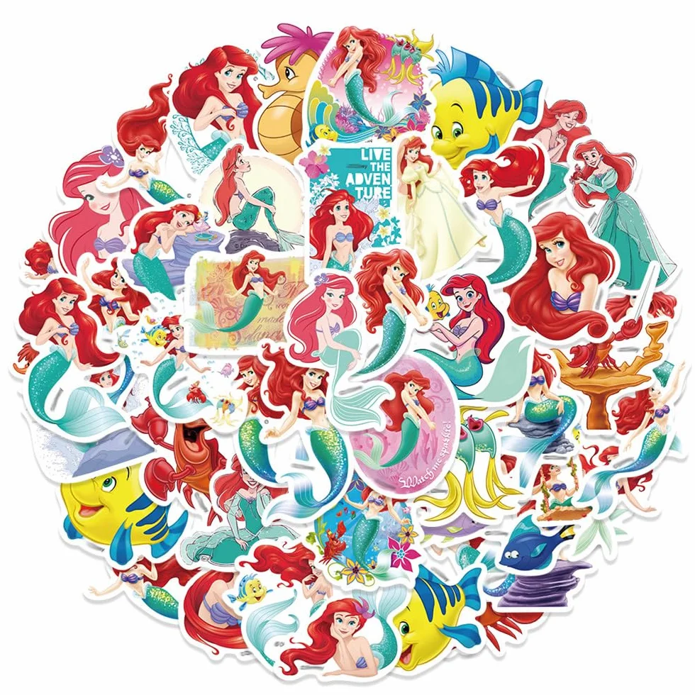 50 pezzi di adesivi sirena, adorabili adesivi principessa sirena, set di adesivi kawaii in vinile impermeabile fai-da-te per skateboard, auto, laptop, chitarra, adolescenti, bambini