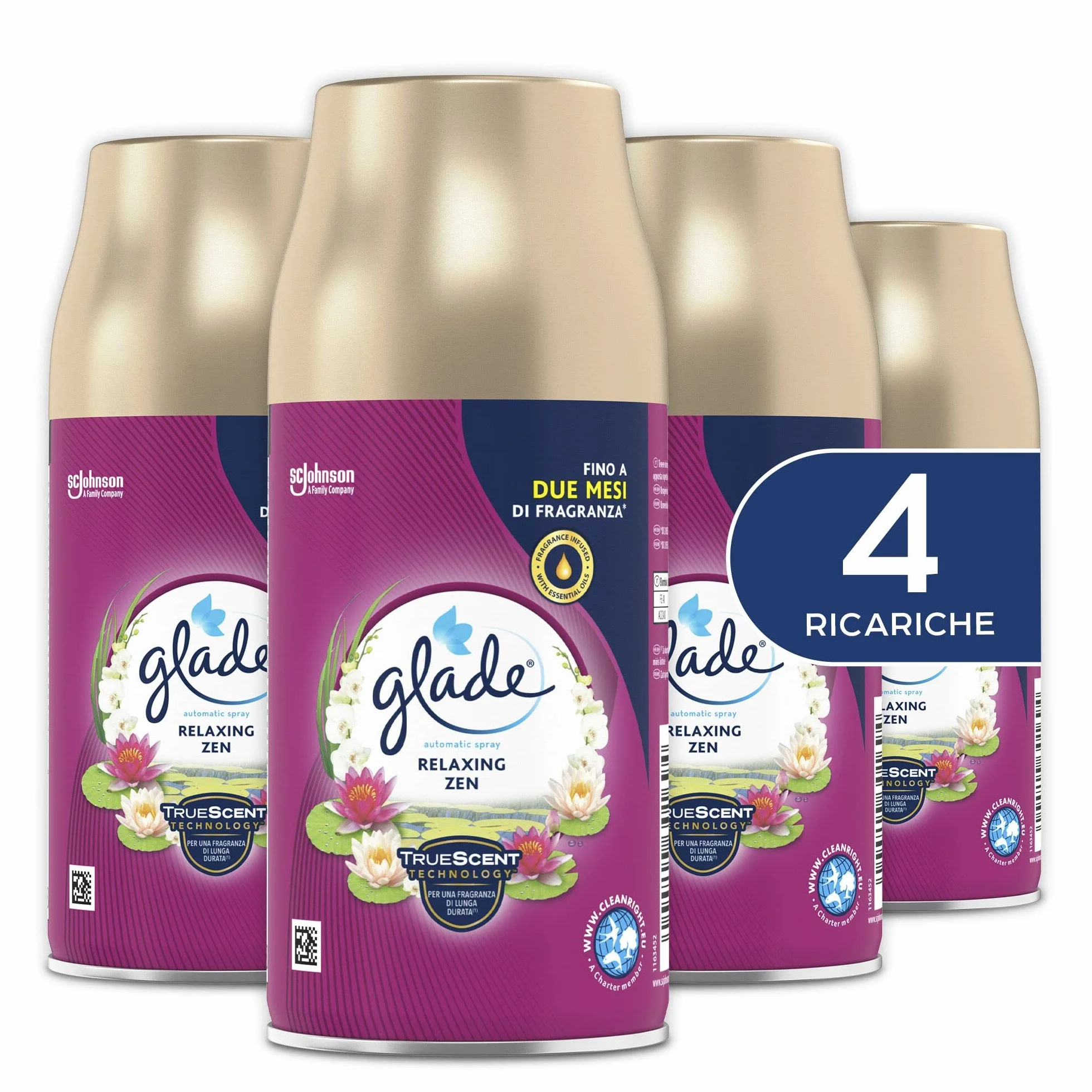 Glade Automatic Spray Ricarica Profumatore per Ambienti Fragranza Relaxing Zen 4 x 269 ml