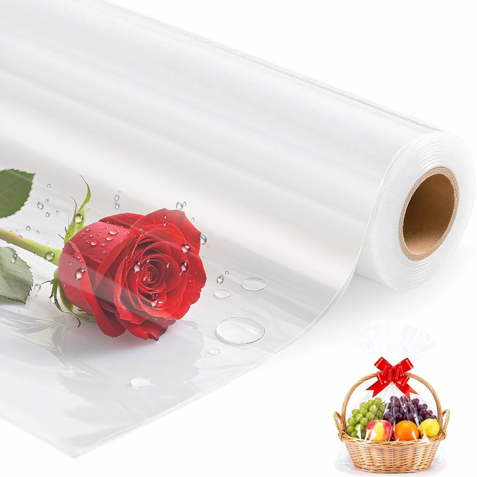 Kasanni Carta Trasparente per Confezioni, 86CM x 30M Cellophane, 3 Mil, per Fiori, Regali, Cesti, Imballaggi Artistici