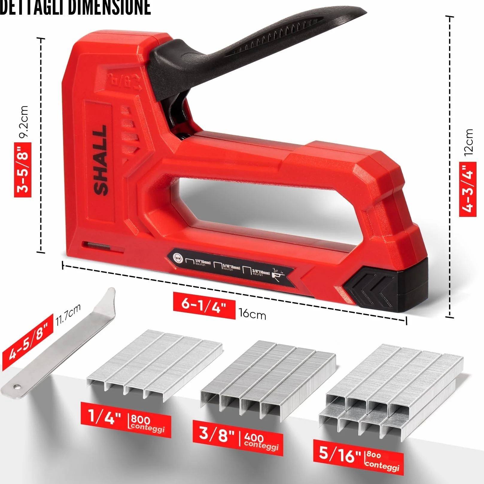 SHALL Graffettatrice Leggera per Legno -per Tappezzeria con 1600 Graffette JT21 da 1/4, 5/16, 3/8" e levapunti - Graffettatrice per Tessuti per Artigianato