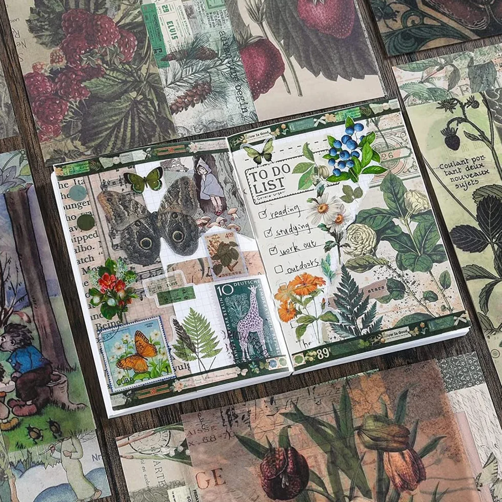 Irayin Set di Accessori per Scrapbook Vintage, 125 Pezzi Estetici Bullet Junk Journaling con Griglia A6, Album da Viaggio, Regalo Fai da te per Ragazze e Donne (Verde)