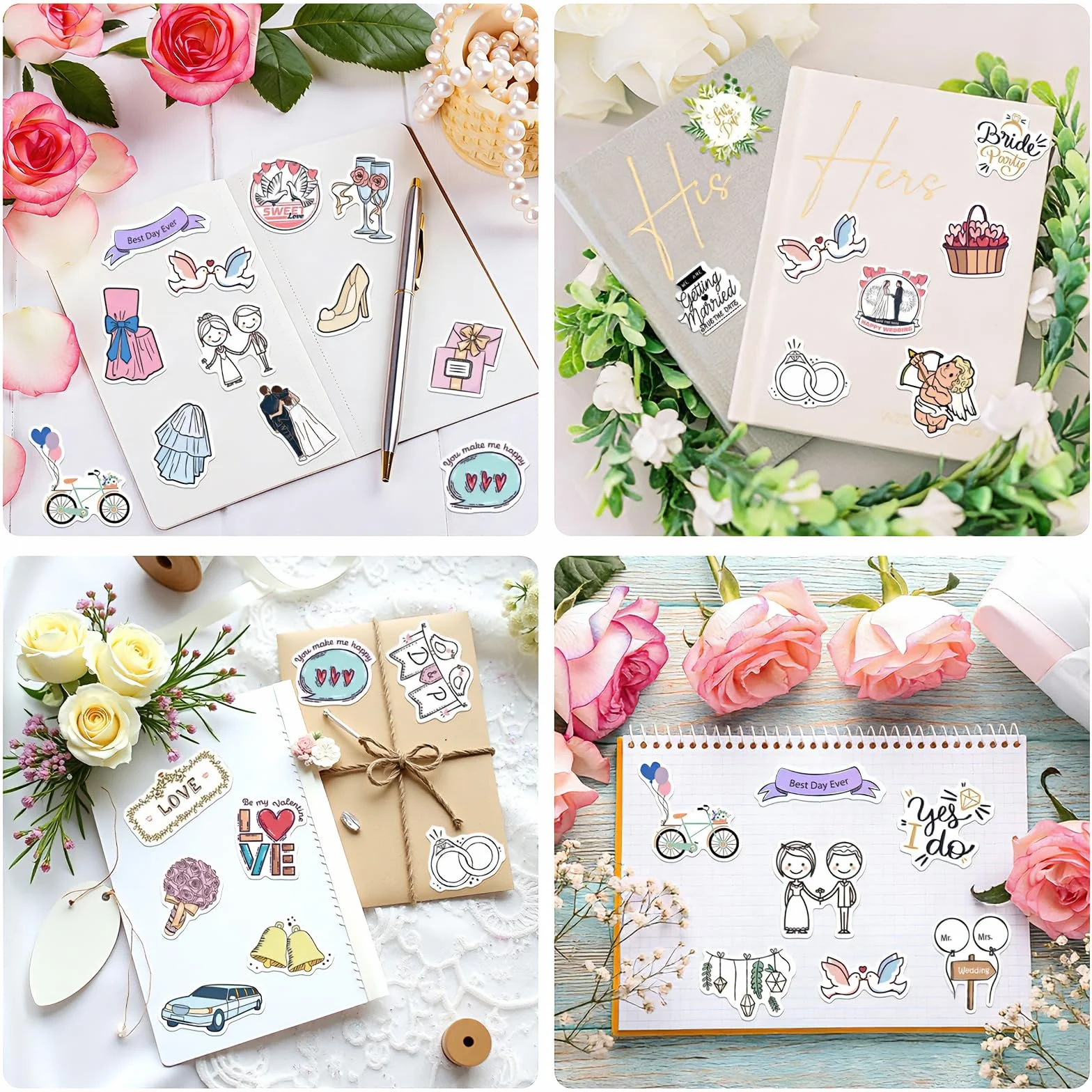 Vintage Wedding Stickers 50pcs Guestbook Album Matrimonio Adesivi