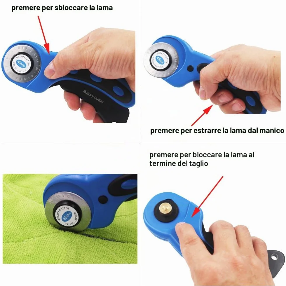Taglierina rotante, CESFONJER taglierina per tessuti inclusa lama e 4 pezzi di ricariche da 45 mm, taglierina per taglierino Blu Nero adatta per tessuti per trapuntatura, artigianato artistico