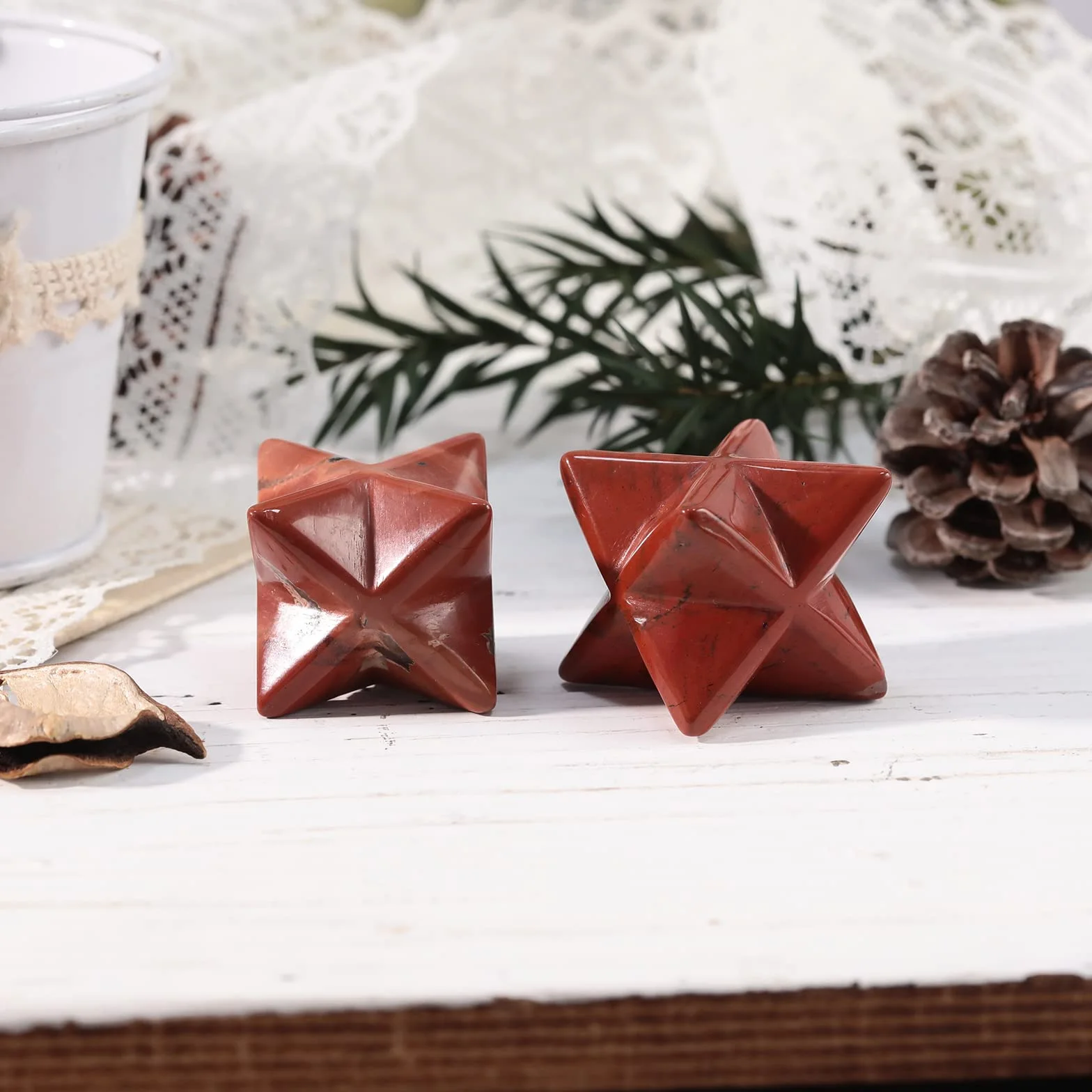 Diaspro Rosso Naturale Merkaba 1 Pollice, Protezione Meditazione Generatore Energia Guarigione Chakra Stella Sei Punte
