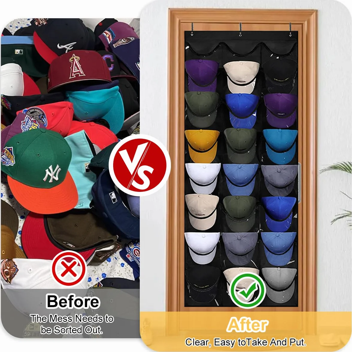 Supporto per cappelli da baseball doppio strato pieghevole 24 tasche nero