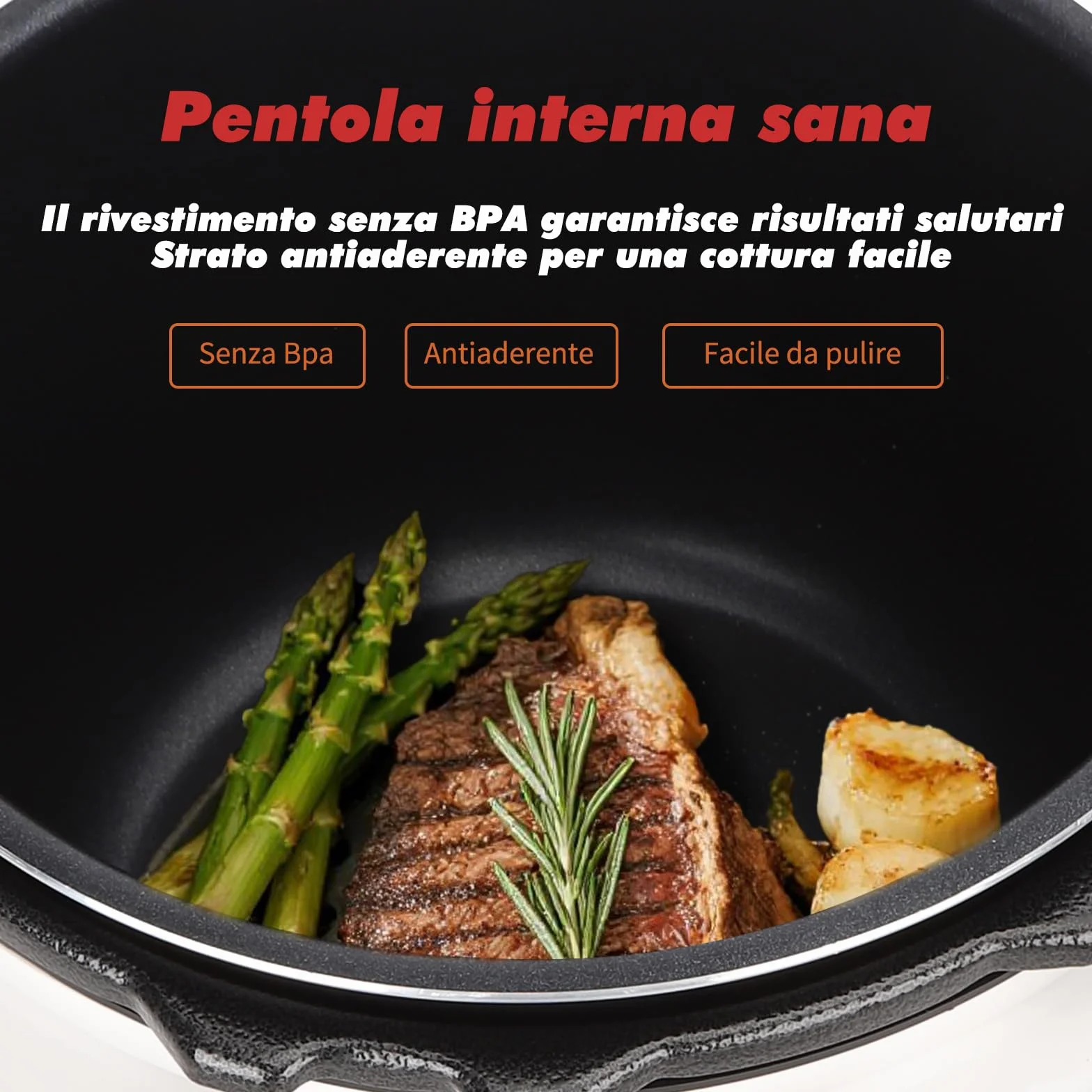 Aigostar Panda – Pentola a Pressione Multifunzione e Cottura Lenta, 14 Funzioni Programmabili, Pentola in Lega di Alluminio con Rivestimento Antiaderente da 5,5 litri, 1000 W, Ricettario in PDF
