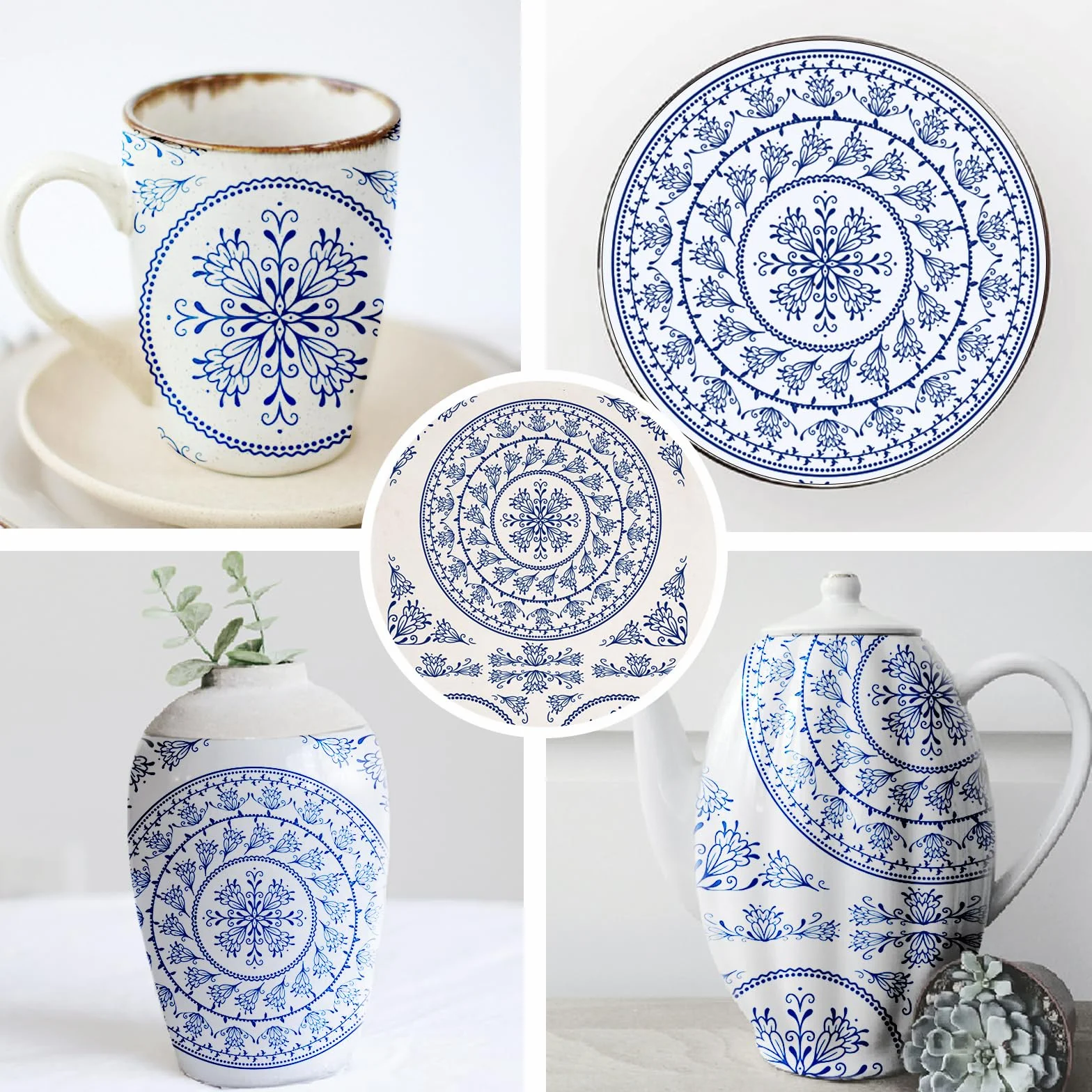 SUPERDANT 5 pz. Adesivi per Trasferimento di Fiori Sotto Smalto con Motivo Floreale per Ceramica Decalcomanie In Ceramica Carta per Sotto Smalto Blu 52x37cm