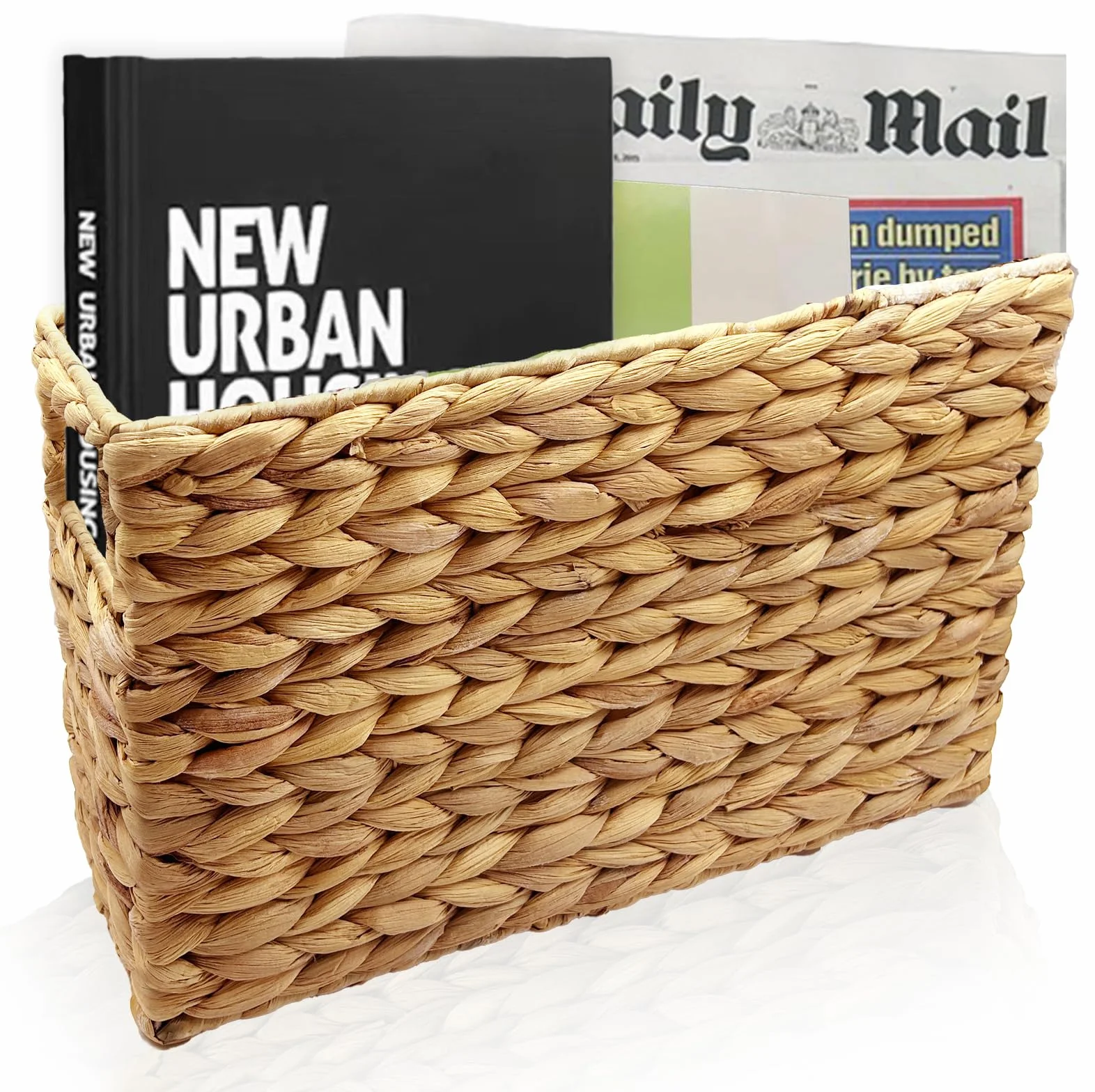 Nexboraque Portariviste intrecciato a mano, cestino in giacinto d'acqua naturale, cestino stretto 39,5 x 14,5 x 24 cm, cestino in vimini per riporre oggetti, bagno, ufficio, scrivania