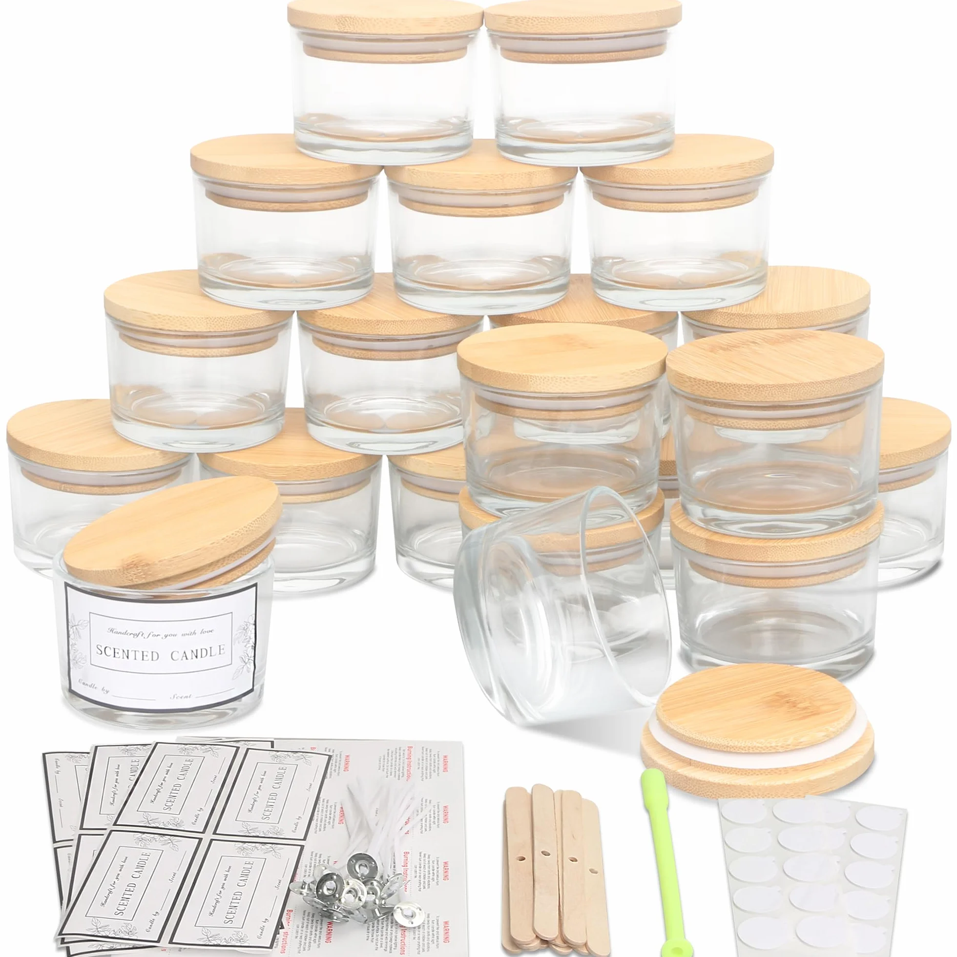 MILIVIXAY - 20 Confezioni di Barattoli di Candela in Vetro Trasparente da 4 OZ con Coperchi e Kit per la Fabbricazione di Candele - Barattoli di Candela Grandi a Bocca Larga per la Fabbricazione di