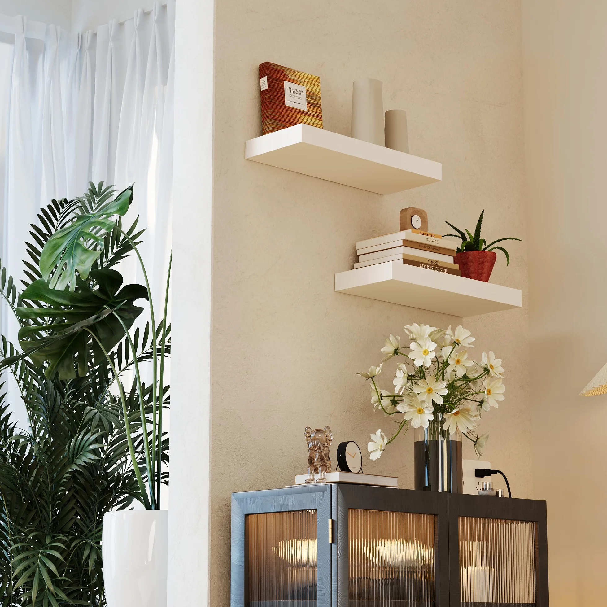 BONTEC Mensole da muro, confezione da 2, robuste mensole da parete per bagno, facili da installare, design minimalista, contengono 10 kg ciascuna, bianco