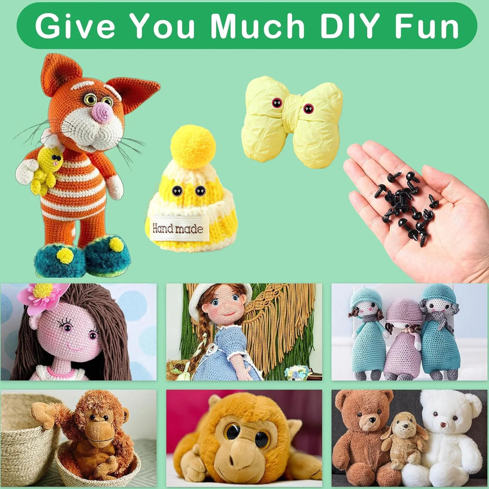 40 Pezzi Occhi di Sicurezza per Animaletti all'Uncinetto (10-20mm) – Occhi Colorati con Sciarpa, Cappello & Pacchetto per Bambola, Peluche, Accessorio per Uncinetto & Materiale per Fai da Te