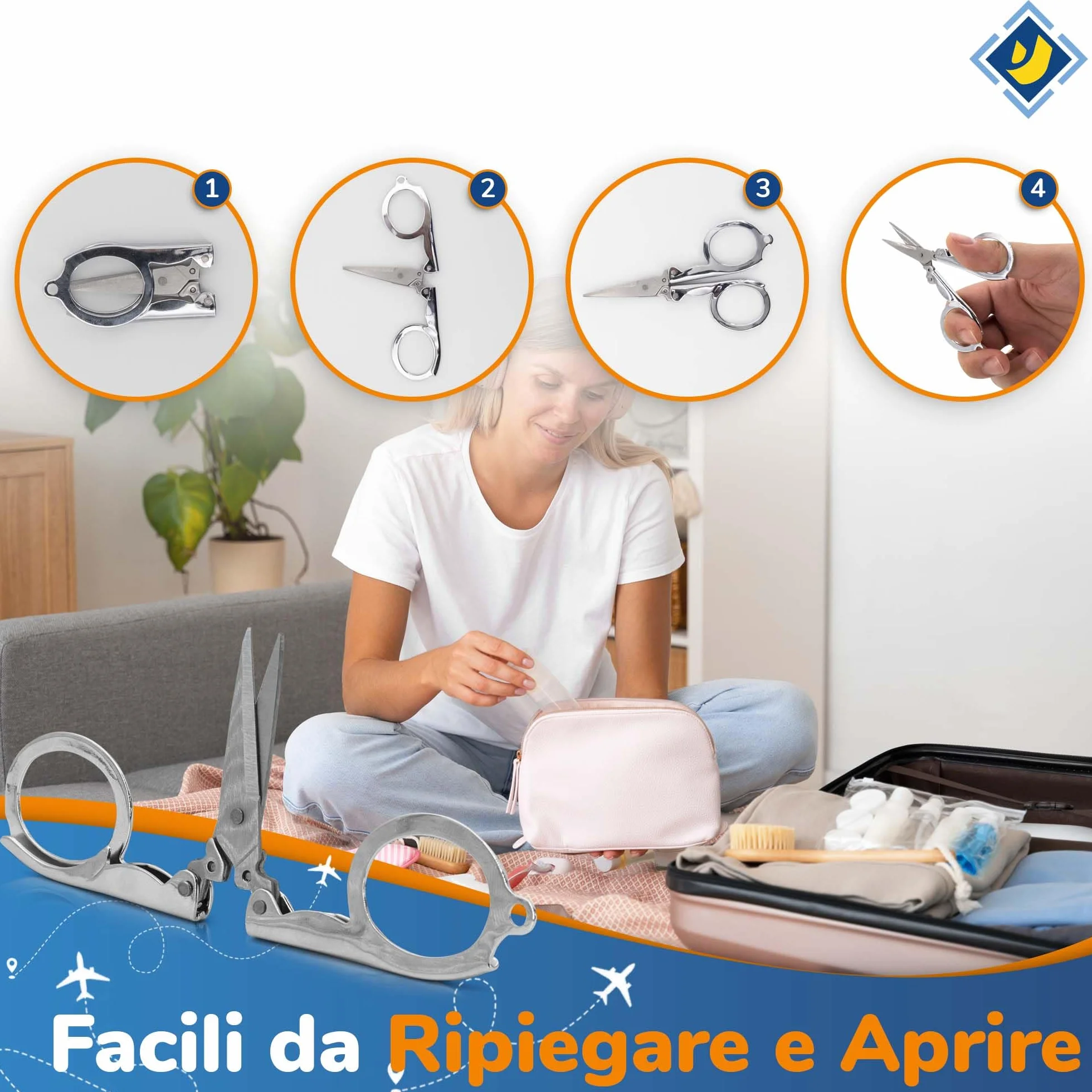 USIT, Forbicette Pieghevoli da Viaggio, Molteplici Usi, Dimensioni Chiuse 5,5 cm, Dimensioni Aperte 11 cm