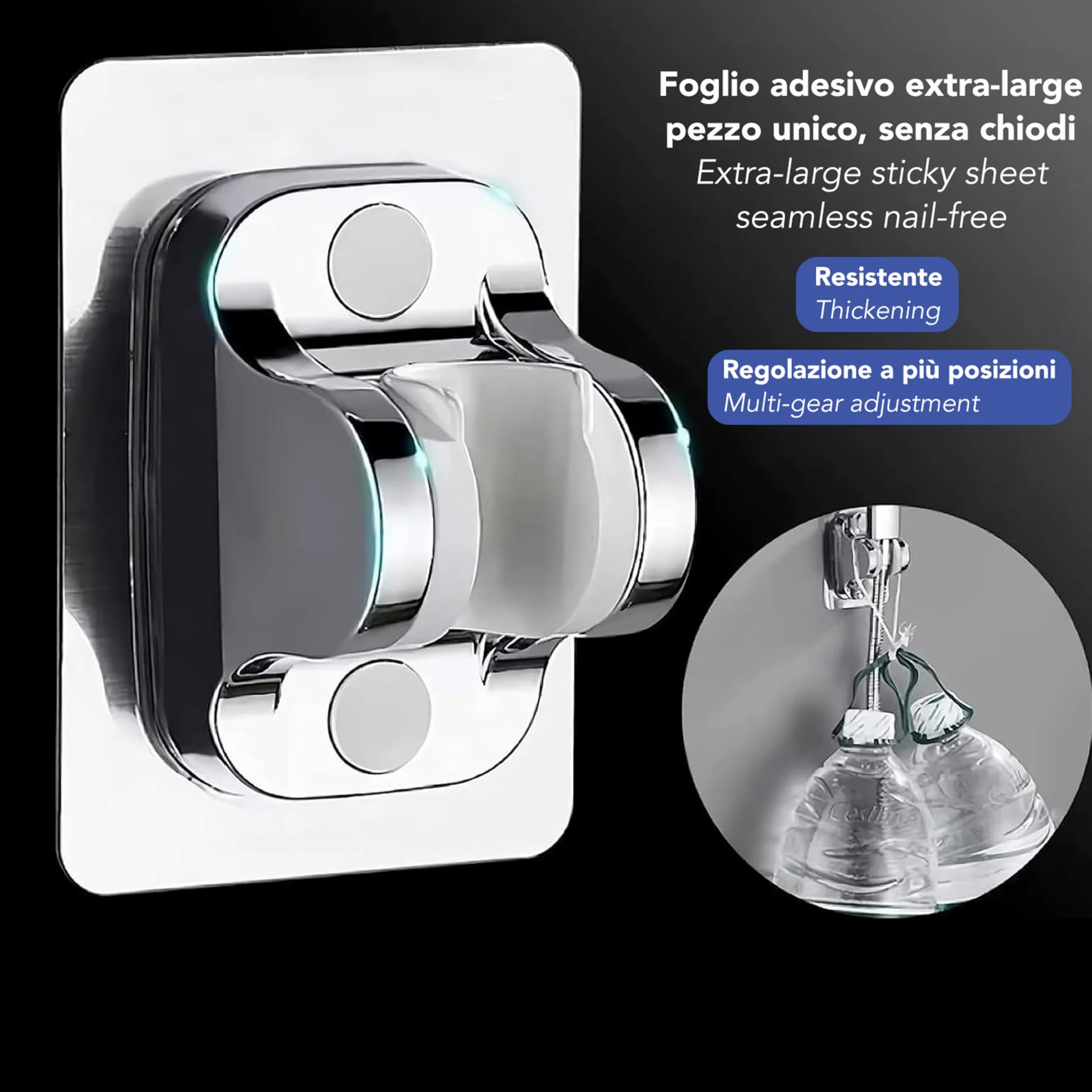 IPEA Supporto per Doccia Adesivo Universale Cromato Regolabile Impermeabile per Bagno