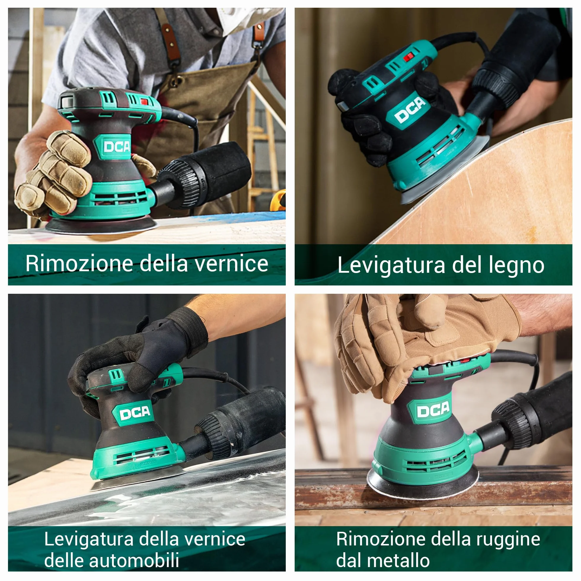 DCA Levigatrice Orbitale 300W 12000RPM 6 Velocità Variabili 125mm Dischi Abrasivi