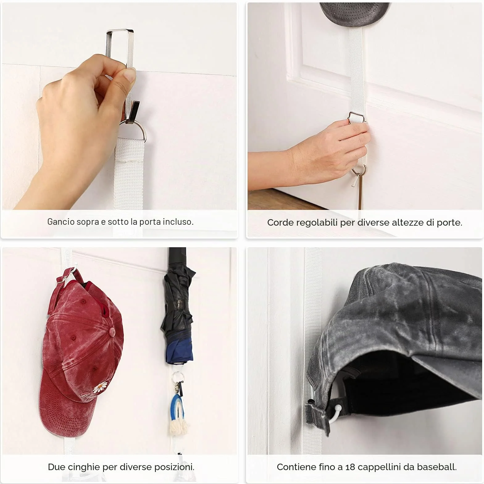 Jetec 2 Pezzi Organizer per Cappelli da Appendere Regolabile con Gancio Bianco