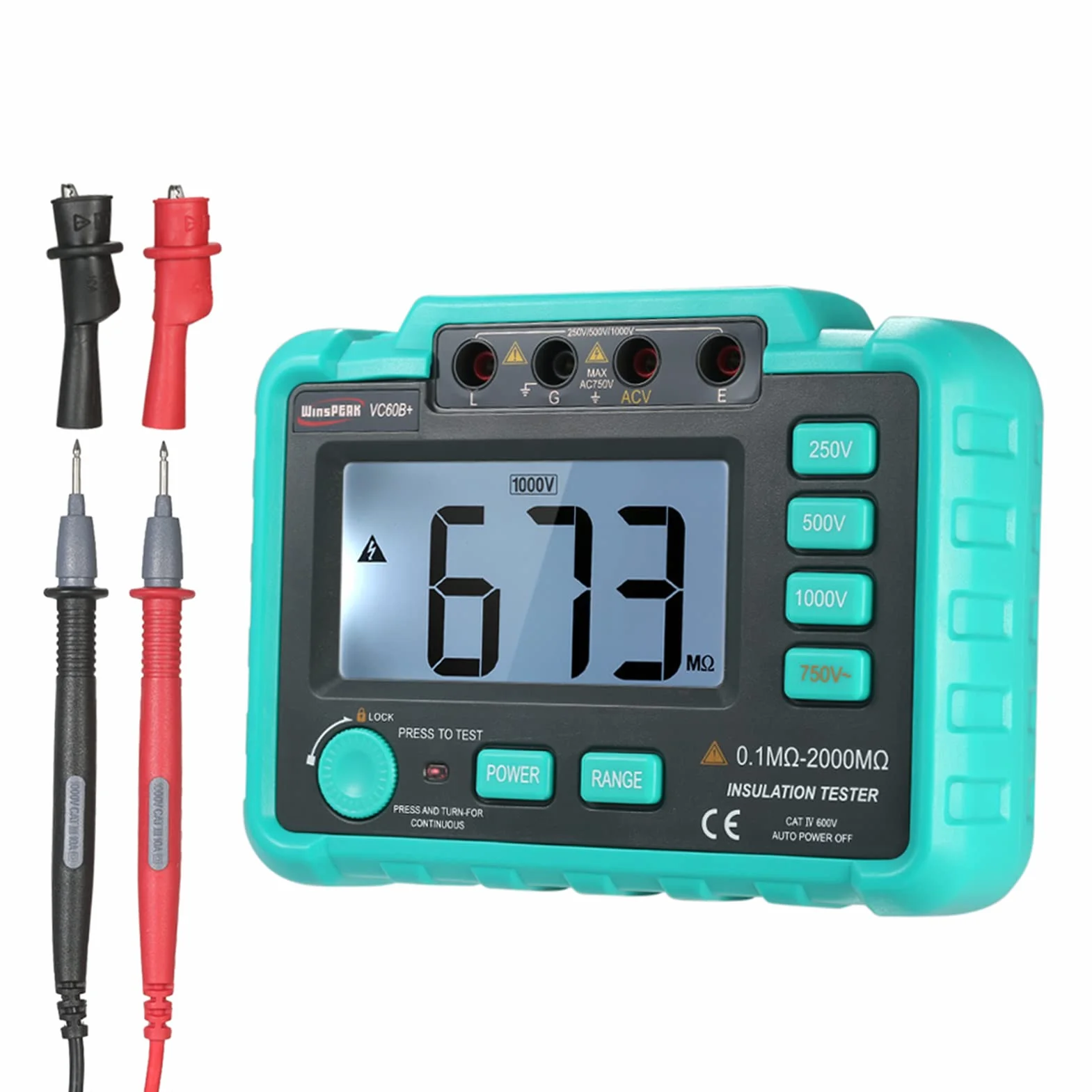 VC60B+ LCD Digital Insulation Resistance Tester Megohm Meter DC250V/500V/1000V AC 750V