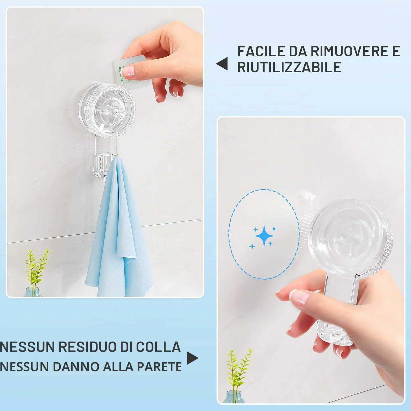 Luxear Ganci Ventosa Senza Foratura 2 Pezzi Appendi Accappatoio Resistenti | Gancio Ventosa Bagno per Asciugamani, Ganci Appendini Rotante per Cucina Bagno Parete Doccia Vetro Piastrelle, Trasparenti