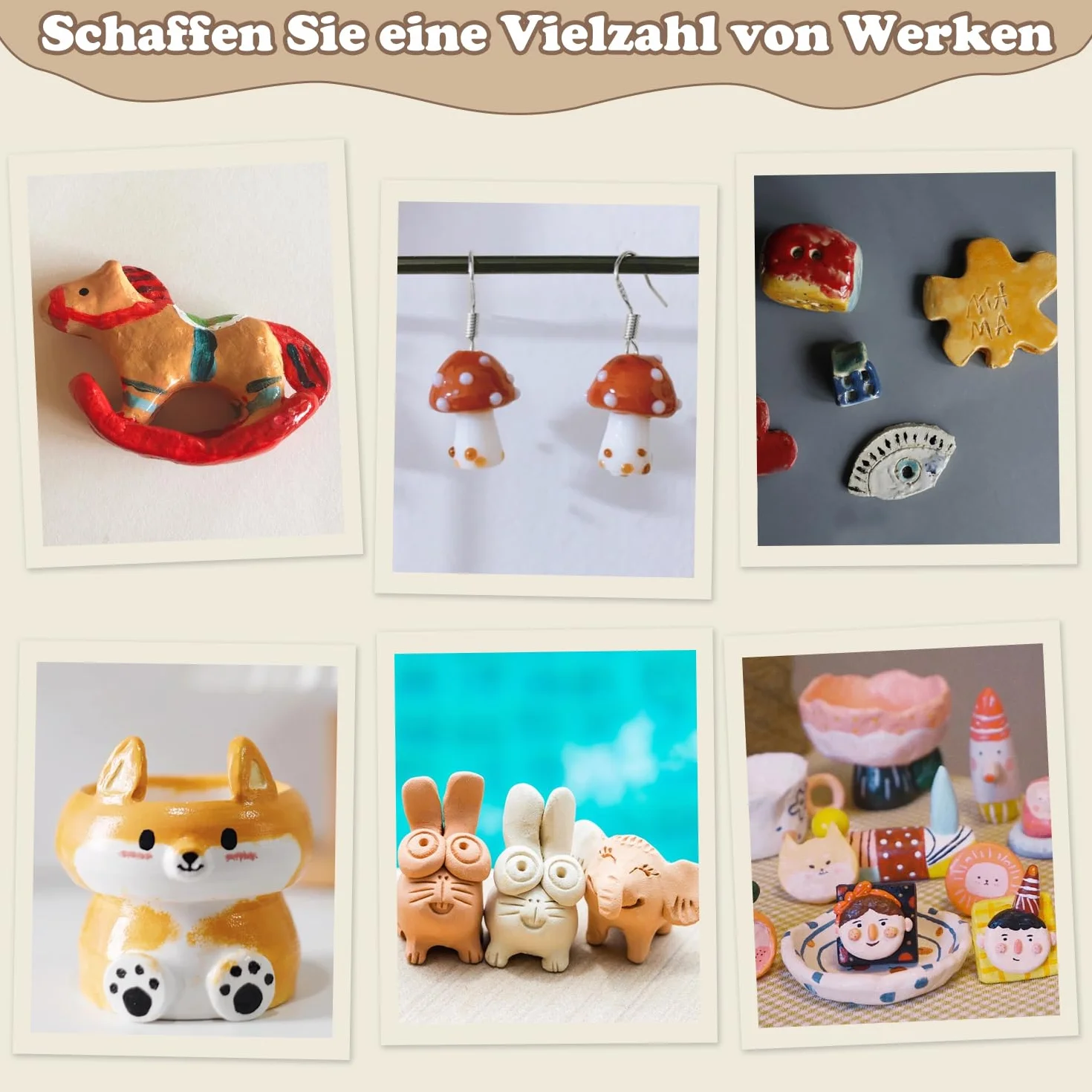 Augesak Kit di Argilla Senza Cottura, Argilla da Modellare, Kit Ceramica Fai da te Adulti Bambini, Pottery Kit-Contiene Argilla Senza Cottura, Attrezzi, Colori, Pennelli