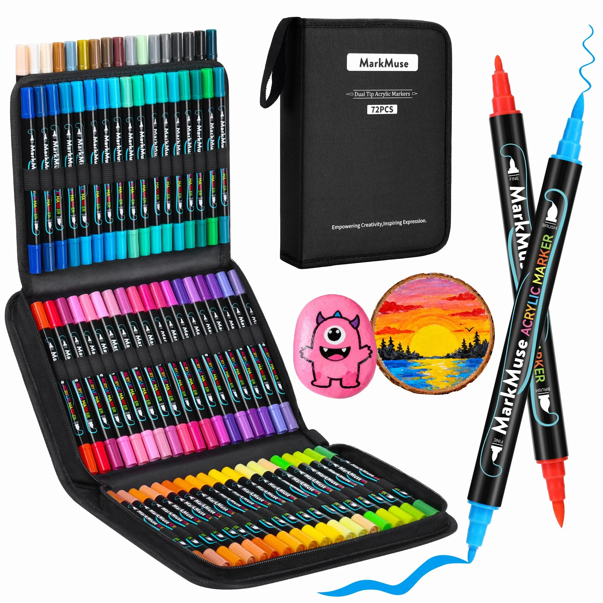 72 Colori Pennarelli Acrilici Doppia Punta, Marcatori Acrilici Asciugatura Rapida & Impermeabili, Acrylic Marker Ad Acqua per Dipingere Sassi, Colorazione, Legno, Vetro, Tessuti, Pittura