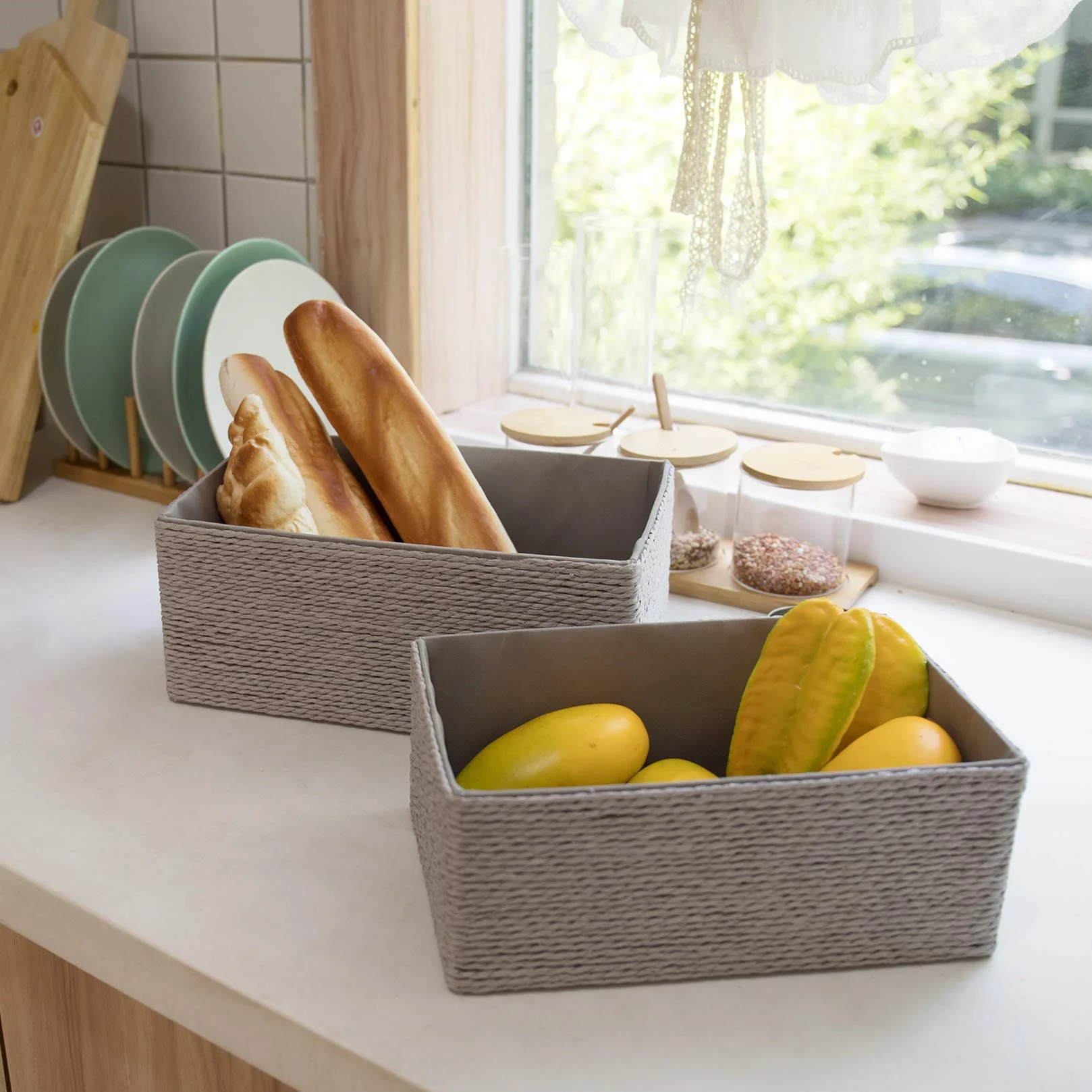 LJM Cesti Organizzatori Set di 4 per Armadi e Cassetti Grigio Contenitori a Cubo Impilabili per la Casa e l’Ufficio Contenitore Cosmetico Scrivania