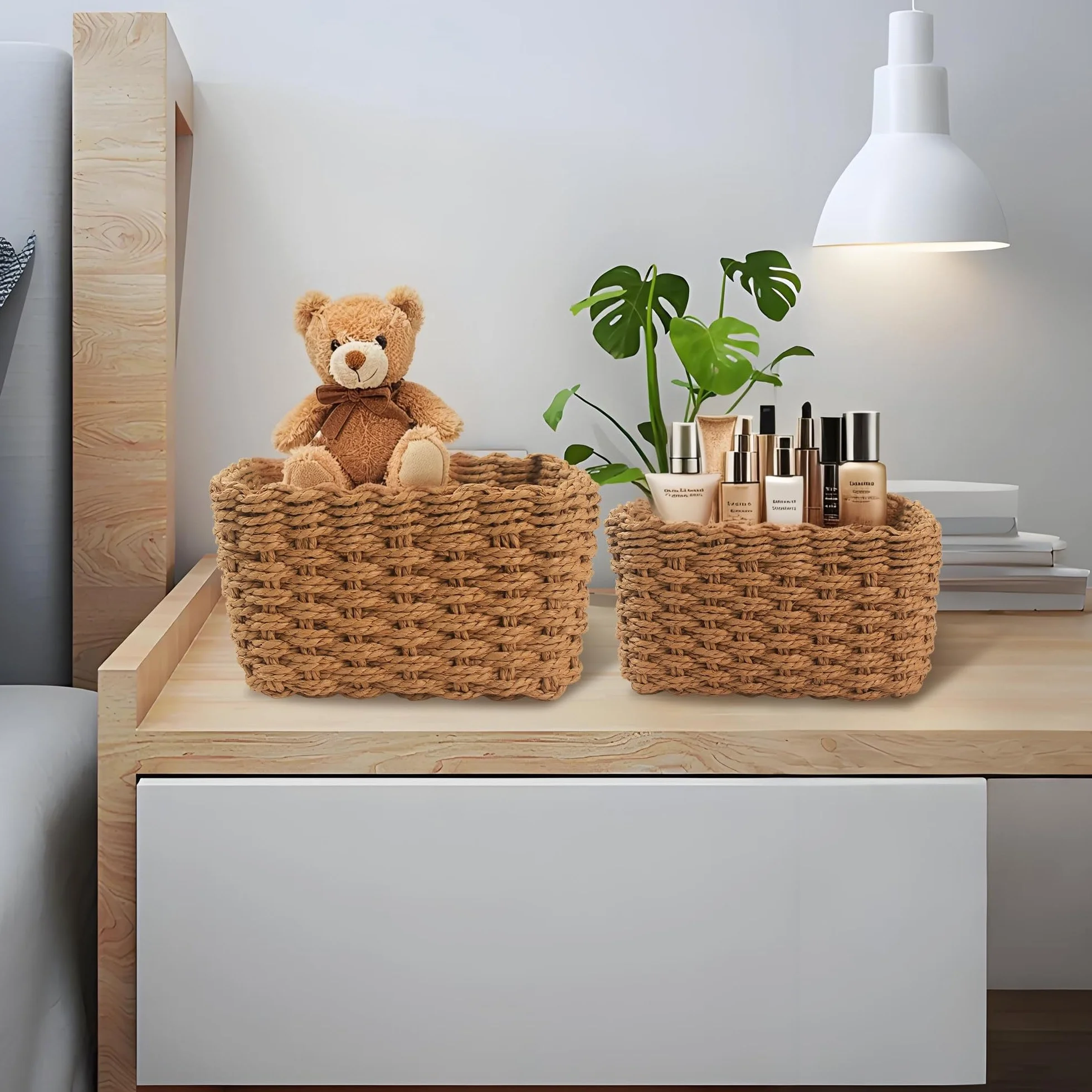 Cestini Portaoggetti in Vimini Naturale Set di 4 per Bagno Armadio Cucina