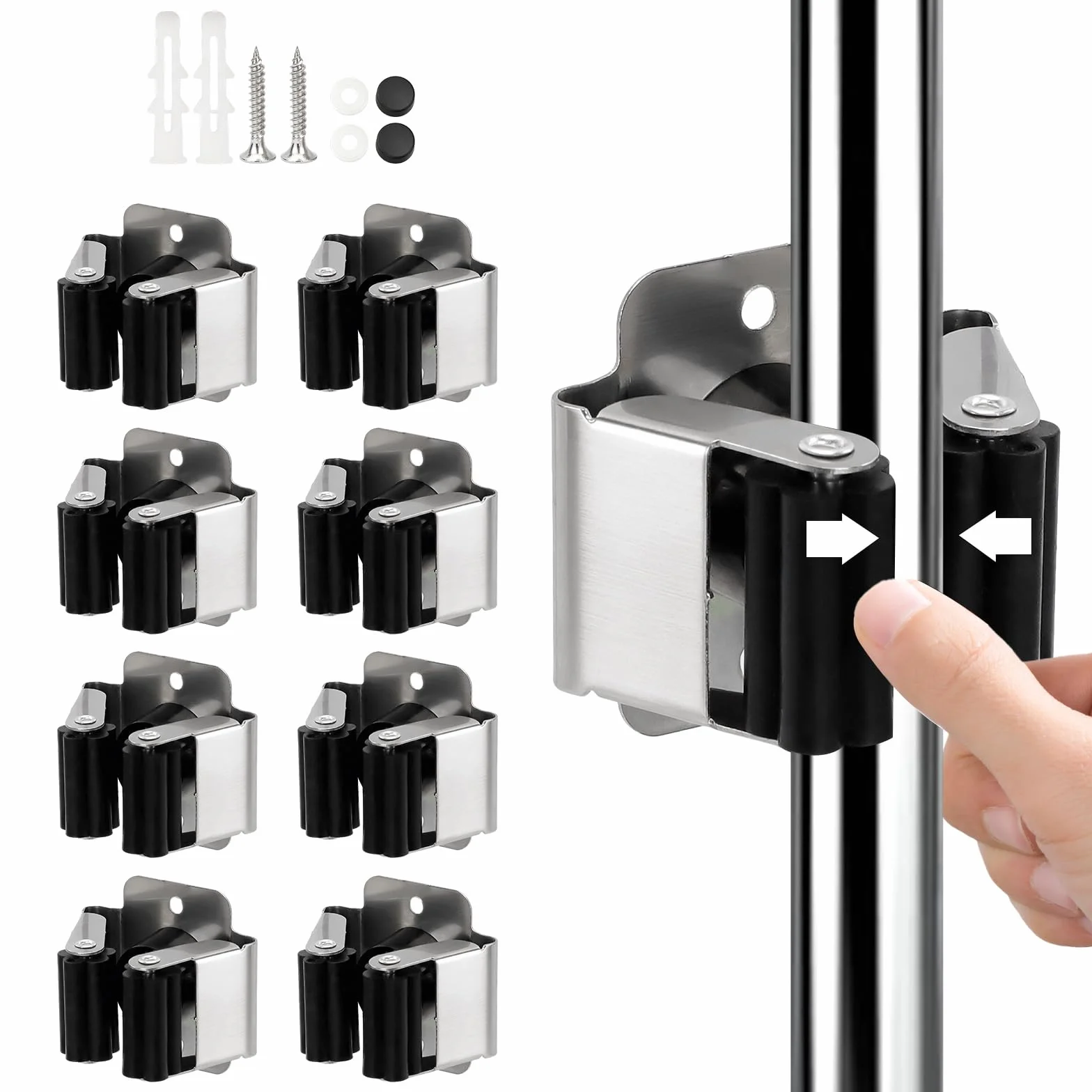 8 pezzi Supporto per scopa da parete, supporto per attrezzi da cucina, casa, bagno, garage, porta attrezzi da giardino per scopa, scopa, pala, attrezzi da giardino