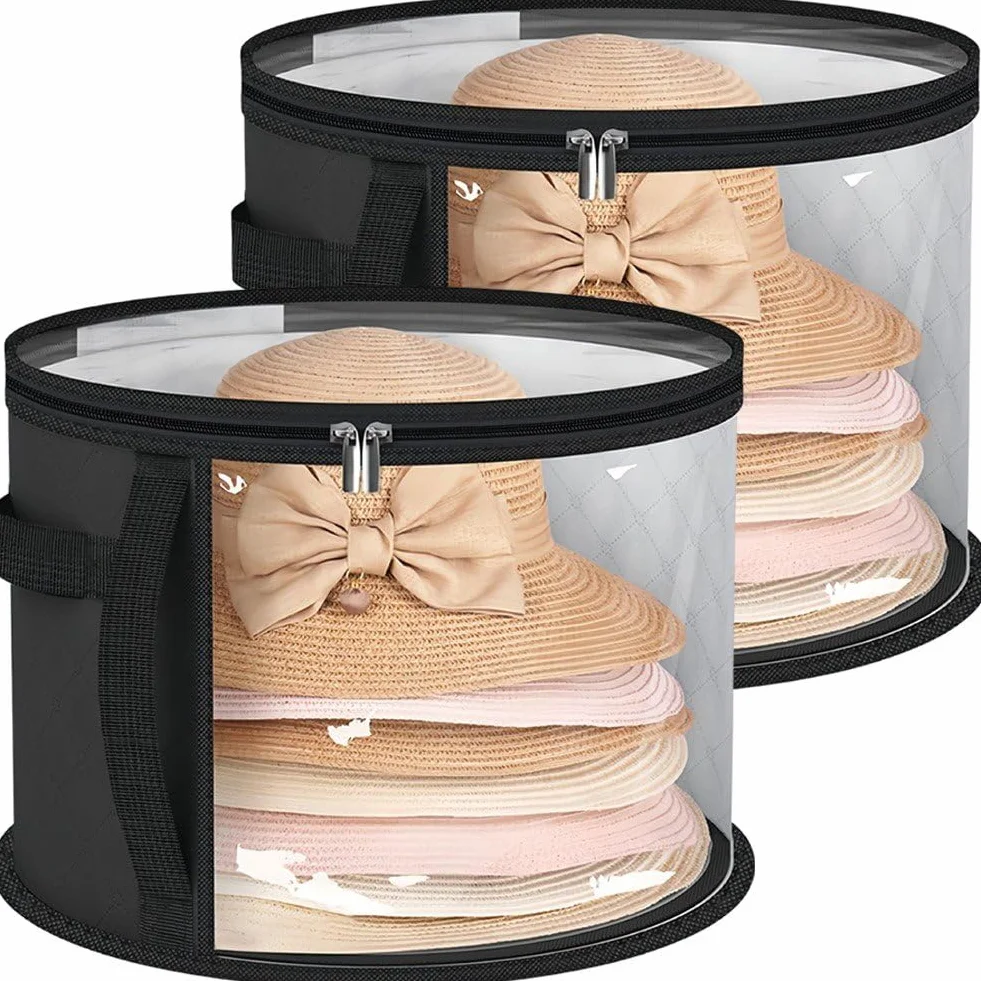 Scatola per Cappelli, Scatola Portaoggetti per Cappelli, Contenitore per Borse Organizer per Cappelli Rotondi 2 Pezzi, Scatole per Cappelli Viaggio, Organizzatore Pieghevole