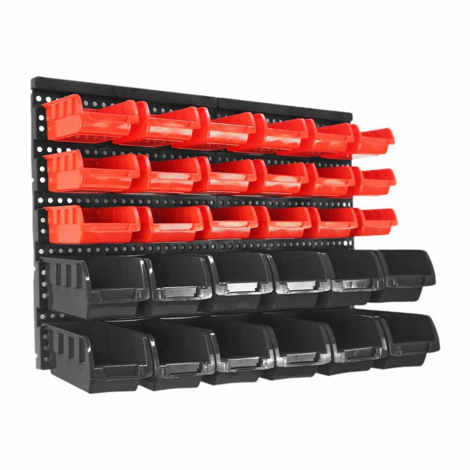30 contenitori portaoggetti a parete, organizer per attrezzi, scaffale portaoggetti versatile e resistente per componenti, contenitori per ferramenta, Rosso Nero