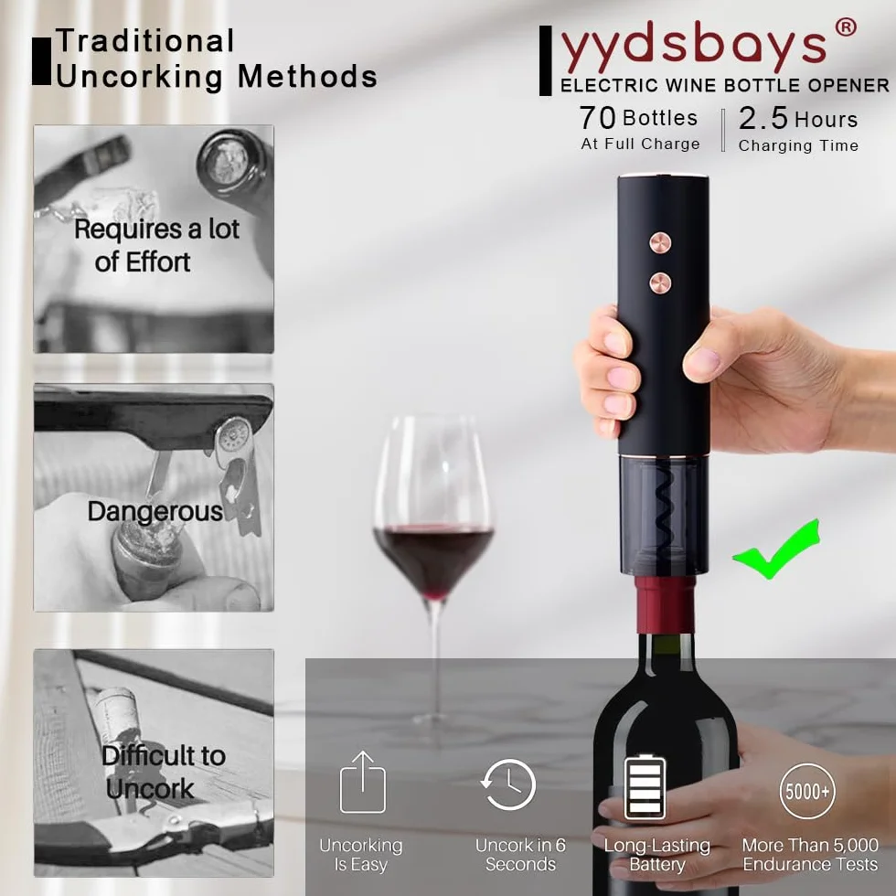 Cavatappi Elettrico per Vino Apribottiglie Elettrici Automatico Professionale per Gli Amanti del Vino Regalo di Lusso (Oro, Set, Scatola Regalo, Ricaricabile)
