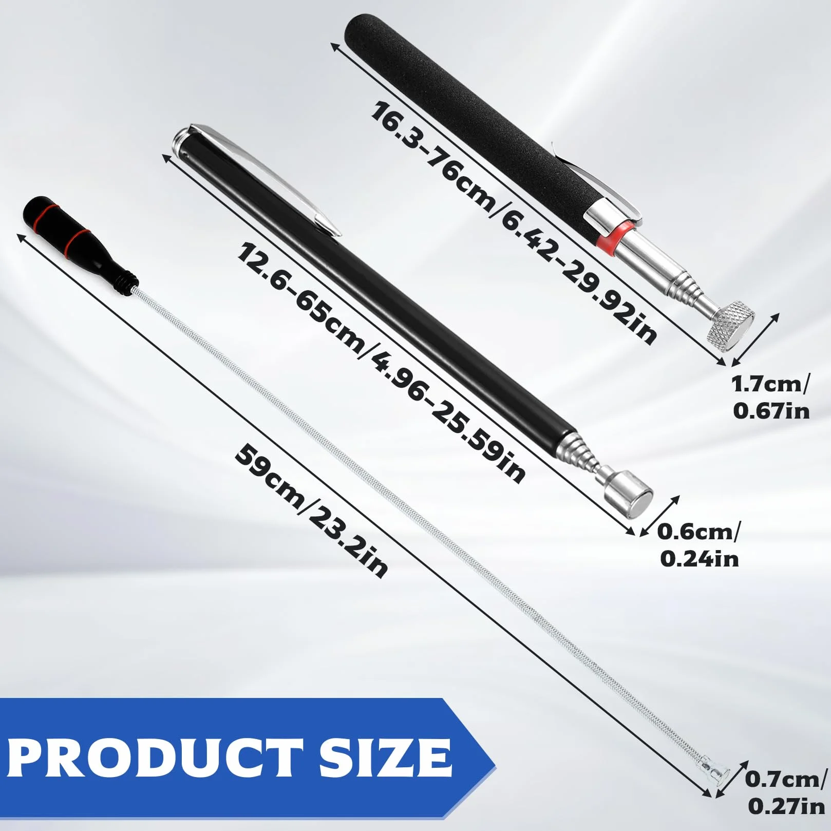 3 strumenti telescopici magnetici per pick-up, strumento telescopico magnetico, flessibile, estensibile, strumento di recupero di adesivi per garage (0,7 kg, 1,4 kg, 2,3 kg).