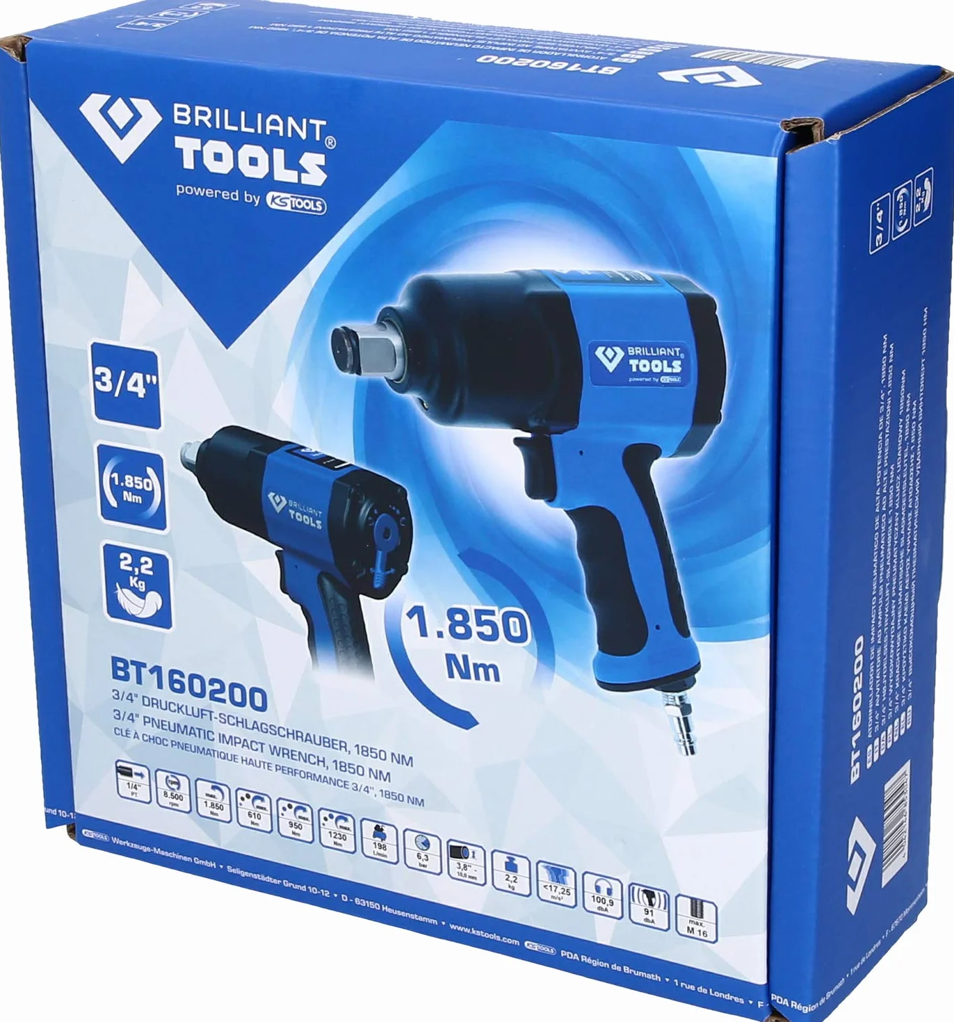 BRILLIANT TOOLS BT160200 3/4" Avvitatore ad impulsi ad aria compressa, 1.800 Nm