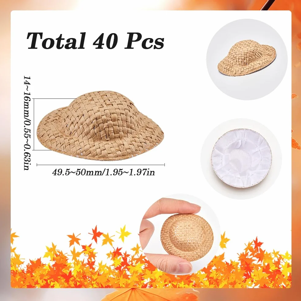 SUNNYCLU 40 pz Mini Cappello Intrecciato in Paglia per Bambole Cowboy Sombrero Decorazione Fai Da Te