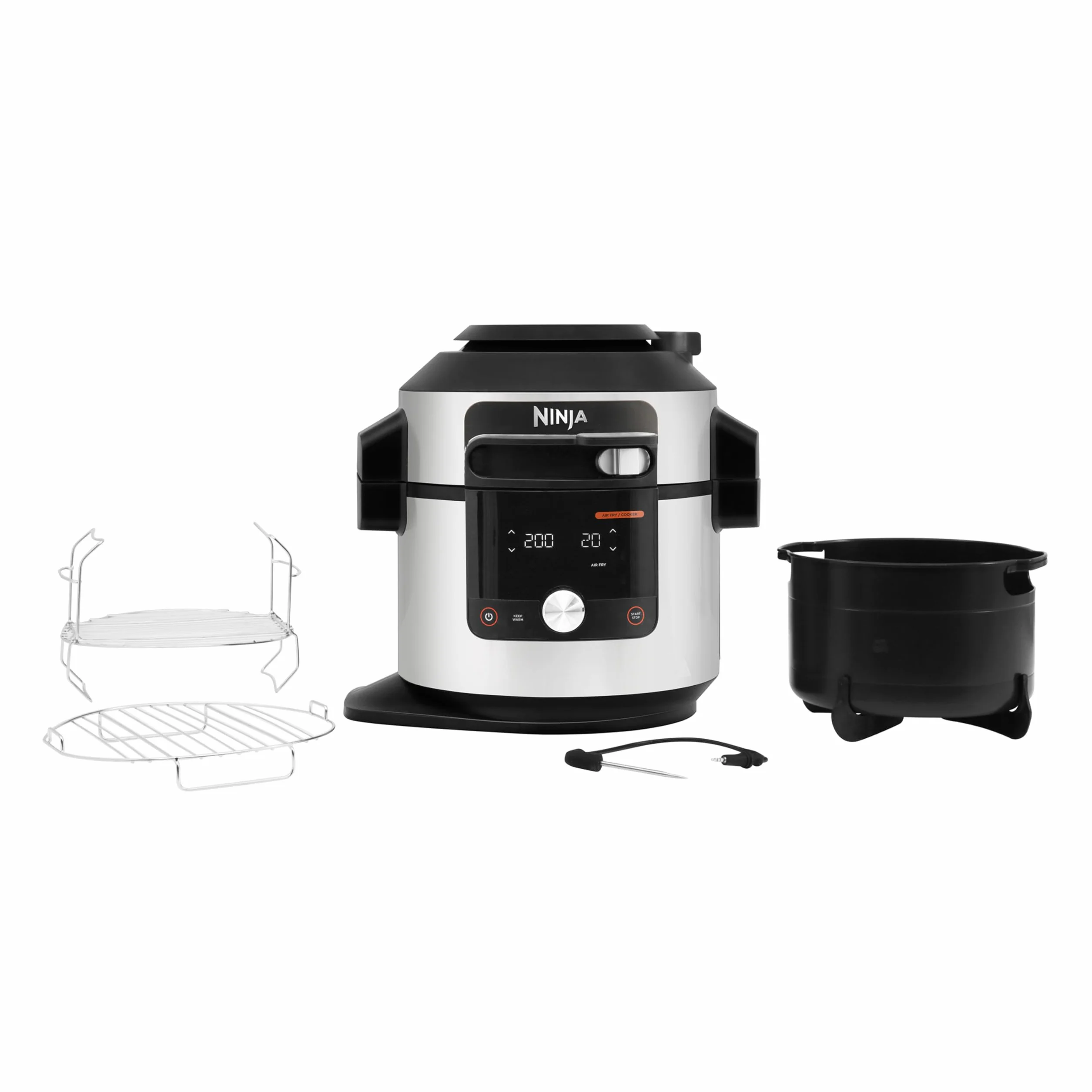 Ninja Foodi MAX Multicooker con Coperchio SmartLid e Sonda Digitale, 14 Funzioni, Cottura Intelligente, 7.5L, Pentola a Pressione, Friggitrice ad Aria, Cottura a Vapore, Griglia, Acciaio, OL750EU