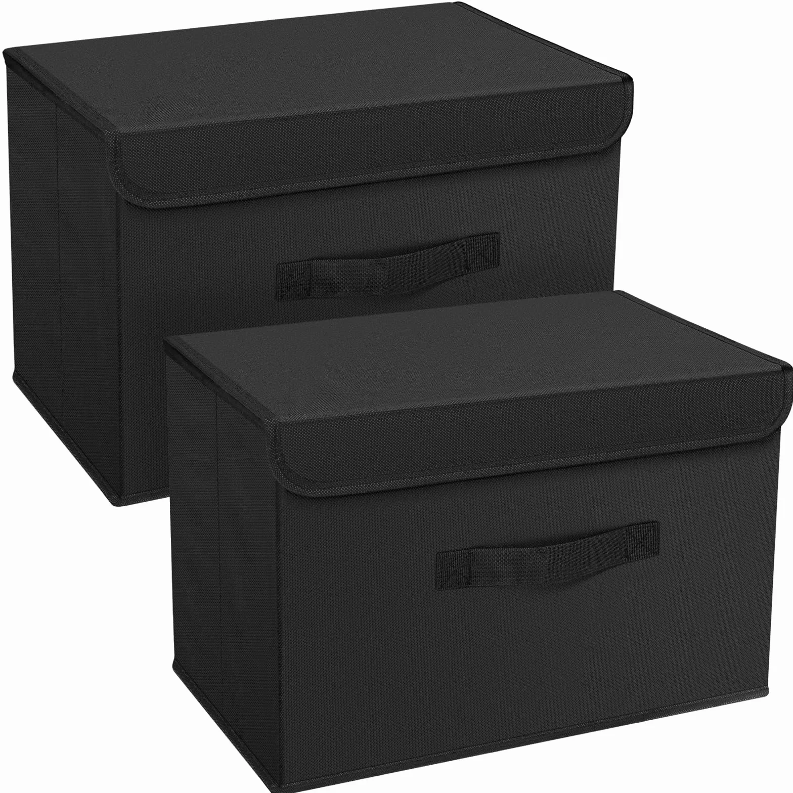 DIMJ Scatole per Armadio - Scatole Portaoggetti Contenitori con Coperchio Pieghevole, Scatola Porta Oggetti con Manici, Non Tessuto, per Armadio, Scaffali, 2 Pezzi, Nero, 38 x 25 x 25 cm