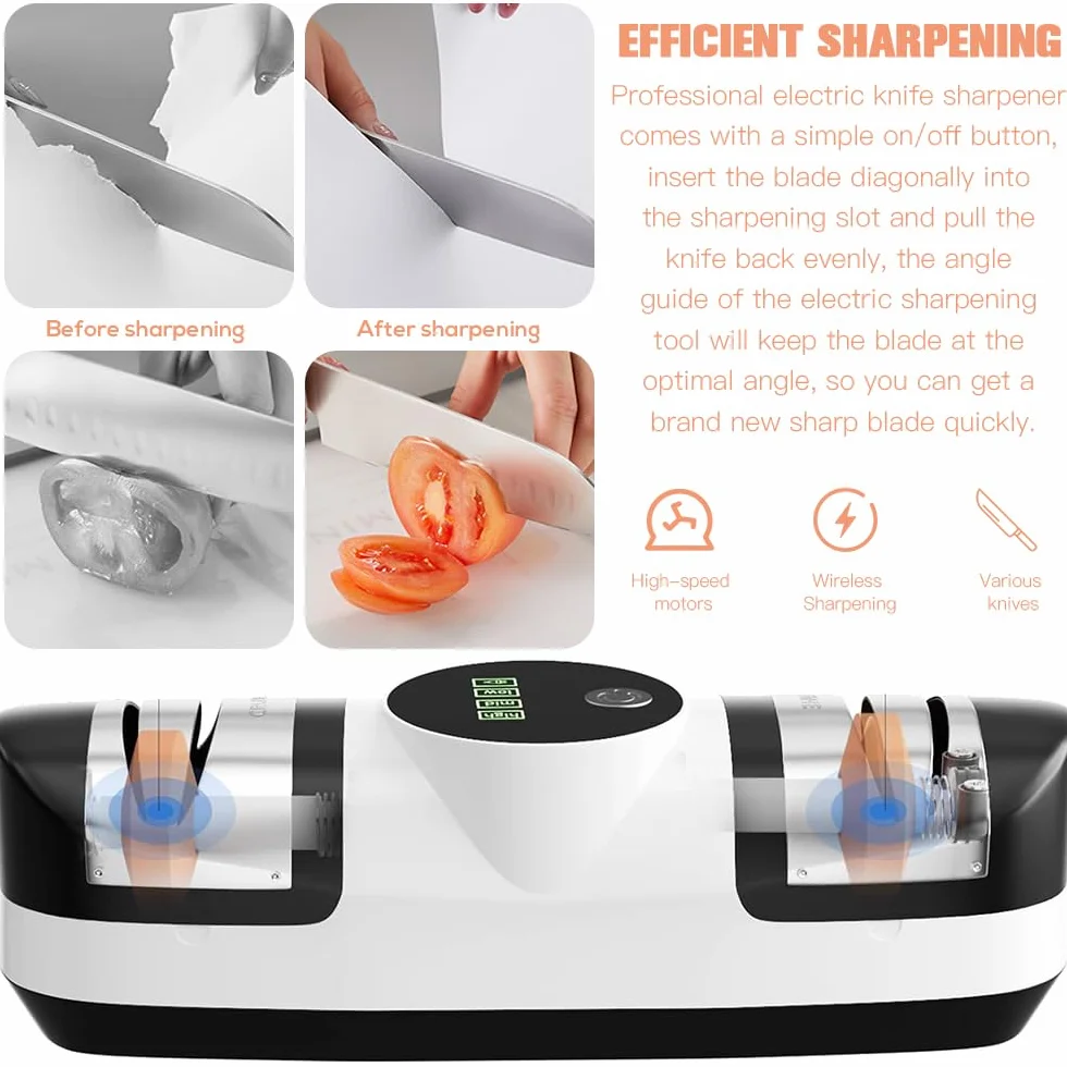 Affilacoltelli Elettrico, 5 in 1 Mola Affilacoltelli Elettrico Professionale, Affilatrice Coltelli Elettrica 3 Impostazioni di Velocità, Adatto per Coltelli a Doppio Taglio e Seghettati