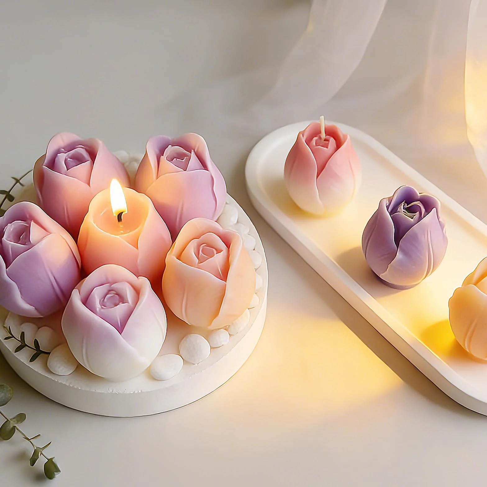 Stampo per Candele in Silicone a Forma di Tulipano, 3 Pezzi Stampi 3D in Silicone per Candele Fiori, Stampi Candele a Forma di Tulipani per Realizzare Candele fai da te in Resina Saponi Gesso