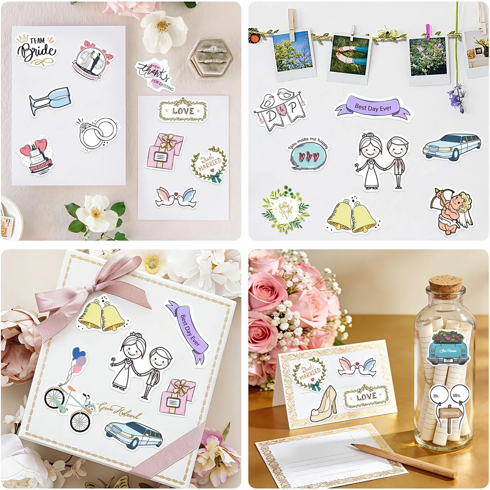 Vintage Wedding Stickers 50pcs Guestbook Album Matrimonio Adesivi