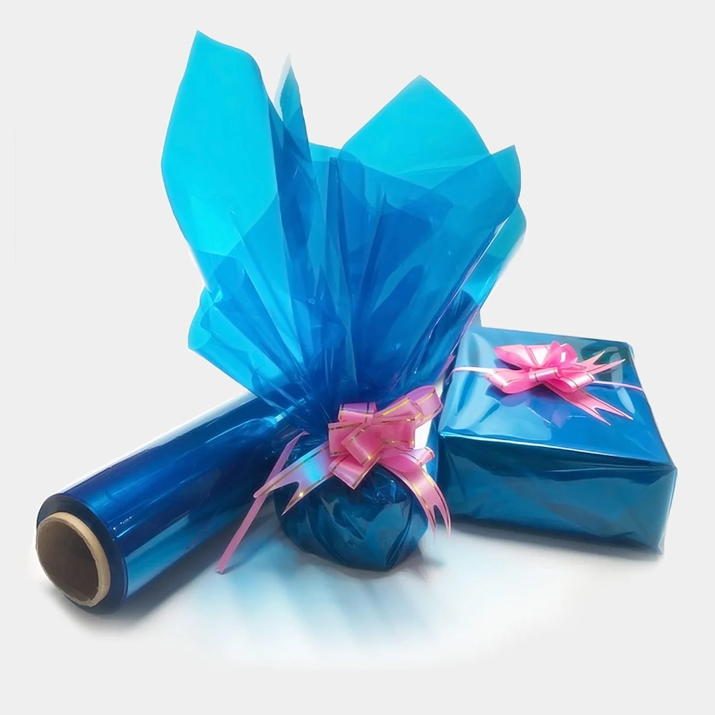 Rotolo di Blu Cellophane Trasparente, 40cm x 30m Involucro di Cellophane 2,5 mil Cellophane Blu Trasparente Cellophane Colorato Carta per Fiorist, Artigianato,Bouquet di Fiori