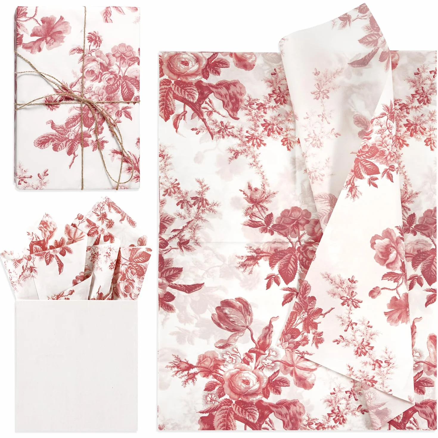 30 fogli di carta velina con peonia, 35,5 x 50,8 cm, per imballaggio, regali, sacchetti regalo, matrimoni, feste di compleanno (rosso)