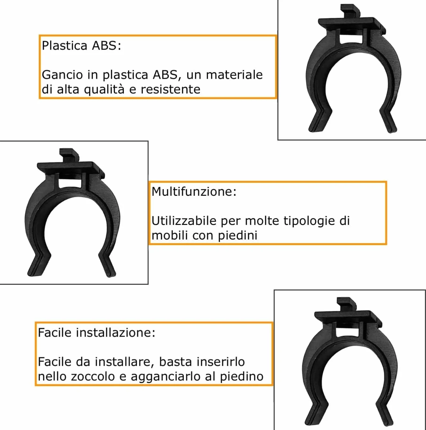 Ganci per Zoccolo Cucina Universali - Gancio Battiscopa Zoccolino Cucina - Facili da installare (ABS, 8 pezzi)